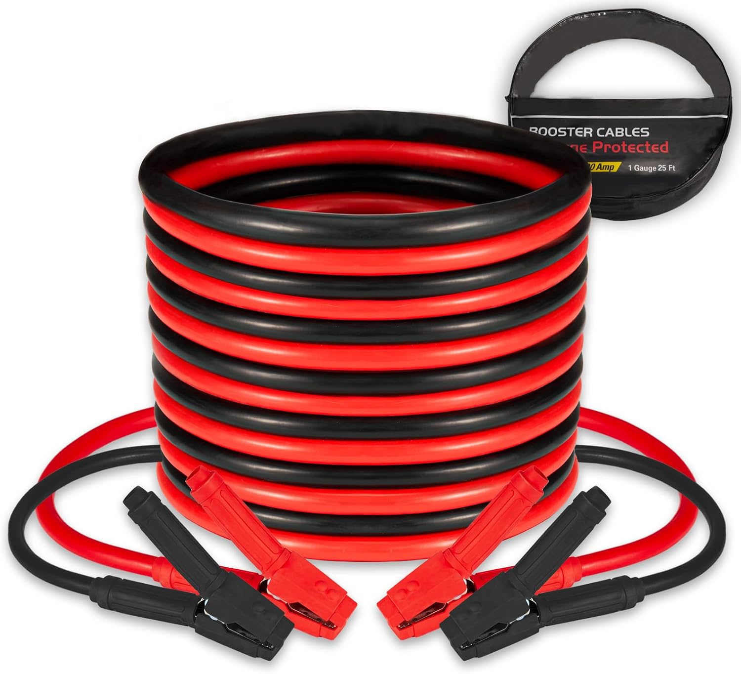 FIERYRED 1 Gauge 25 FT Quick Connect Jumper Cables, 1000A Heavy Duty Booster Cables with Travel Bag，Battery Jumper Cable for Truck, Diesel Trucks, SUV and Car