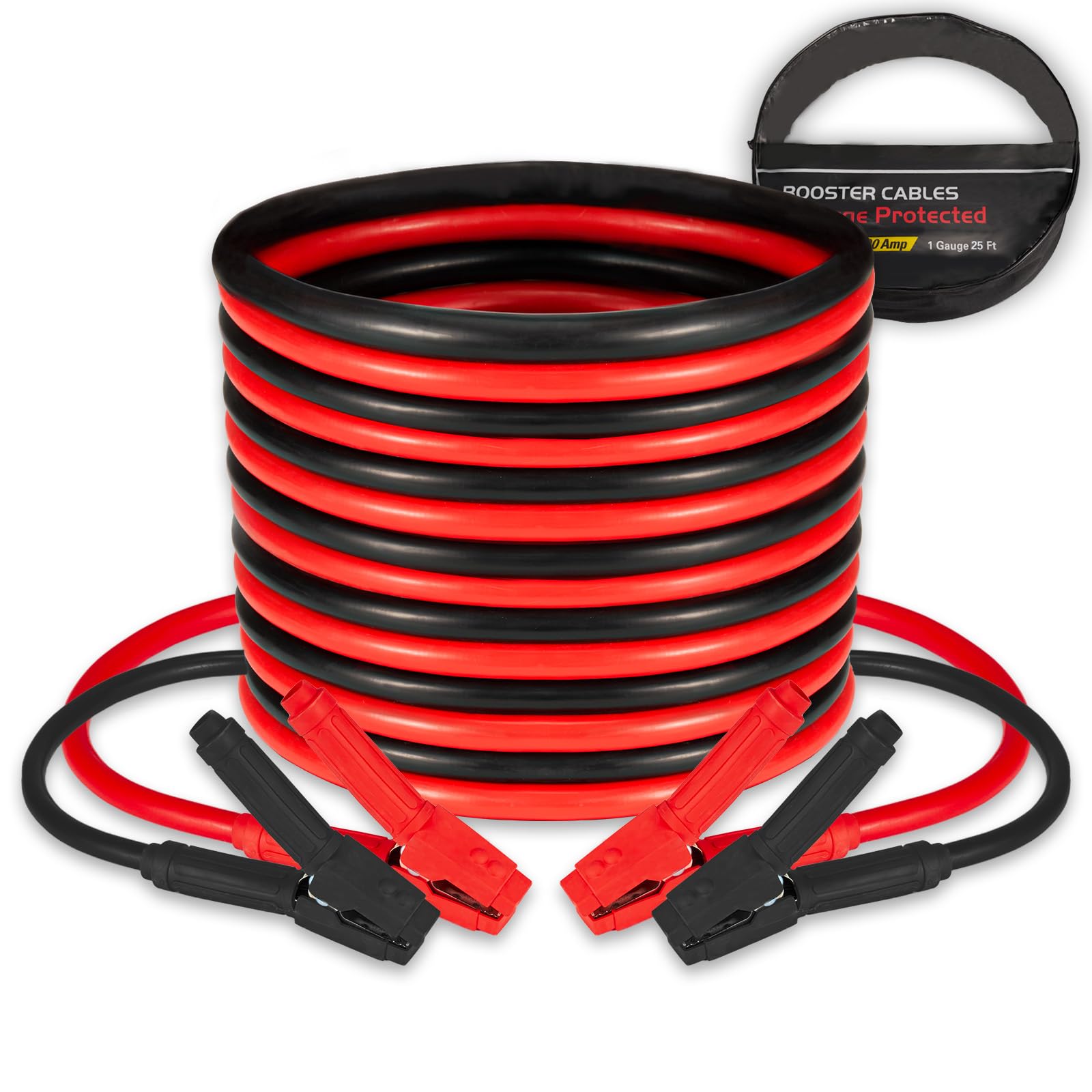 FIERYRED 1 Gauge 25 FT Quick Connect Jumper Cables, 1500A Heavy Duty Booster Cables with Travel Bag,Battery Jumper Cable for Truck, Diesel Trucks, SUV and Car