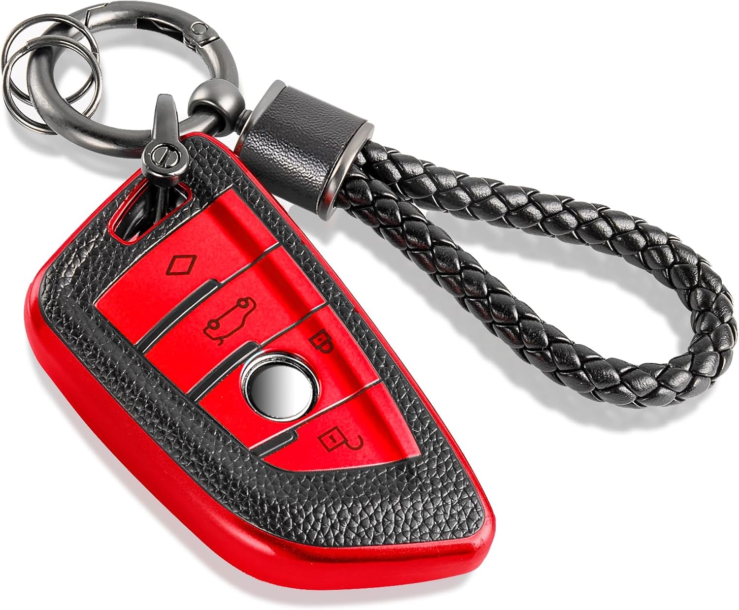 Key Fob Cover for BMW, Braided Loop Keychain Accessory, Red