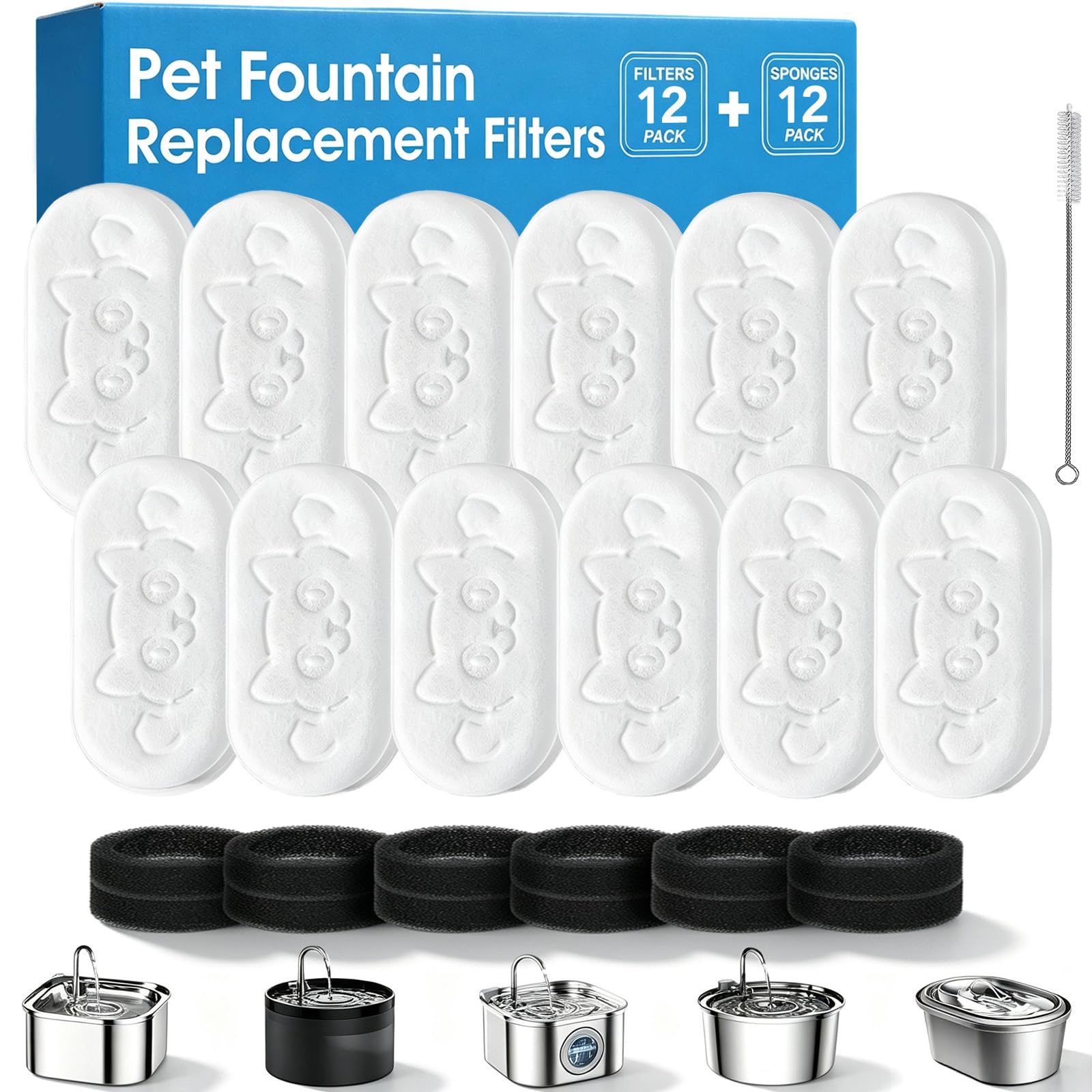 24 Pack Cat Water Fountain Filter for Stainless Steel Pet Water Dispenser