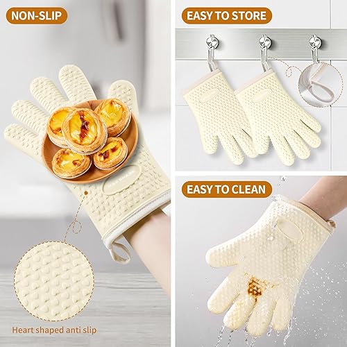 Miniatura 3 de MAD SHARK Guantes de Horno de Silicona Resistentes al Calor 450 Grados, Impermeables y Antideslizantes con Dedos, Guantes de Horno de Silicona