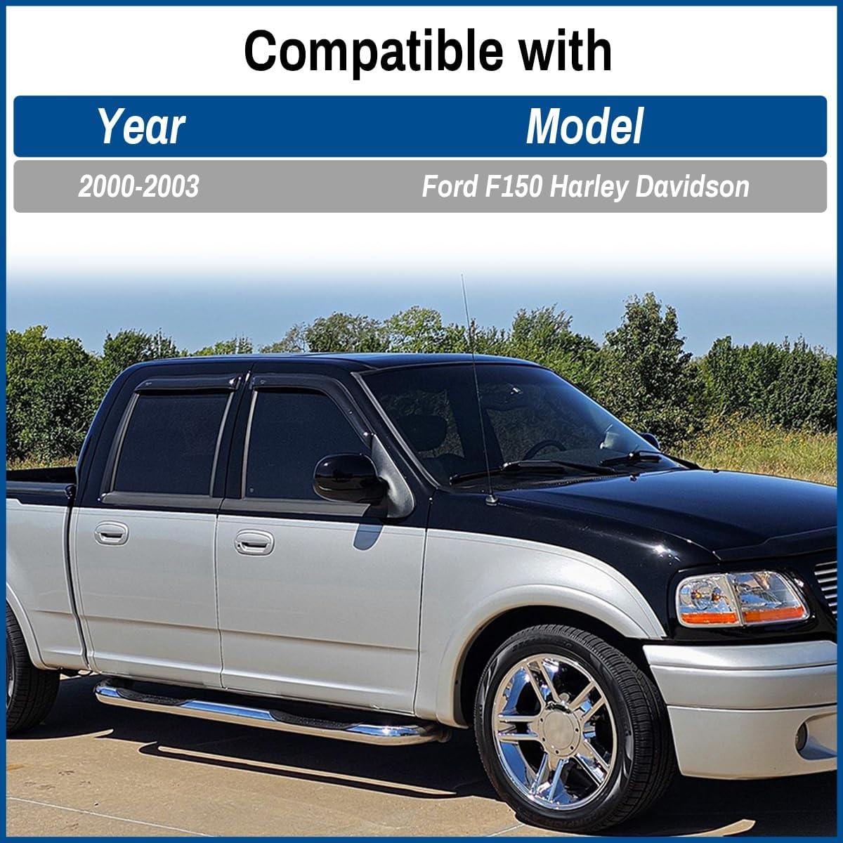 Wheel Center Cap for Ford F150 Harley Davidson 2000-2003 Rim Hubcap Covers 8 Lug PN: 2L3Z-1130 2L34-1A096, 4 PC, Chrome