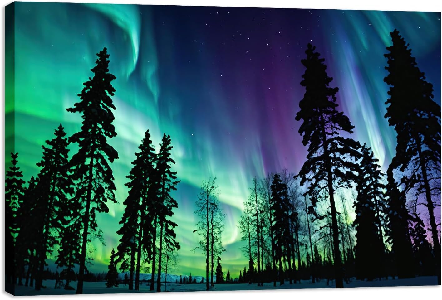 lianyibo Aurora Borealis Canvas Wall Art, Green and Purple Aurorae Trees Painting Poster Print for Bathroom Hallway Decor(30x40cm/Frameless)