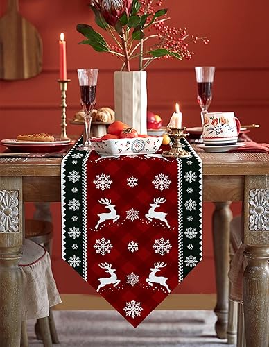 Z&L Home Camino de mesa de algodón y lino, caminos de mesa de celosía roja para Nochebuena, cena familiar, fiesta de vacaciones, eventos, decoración