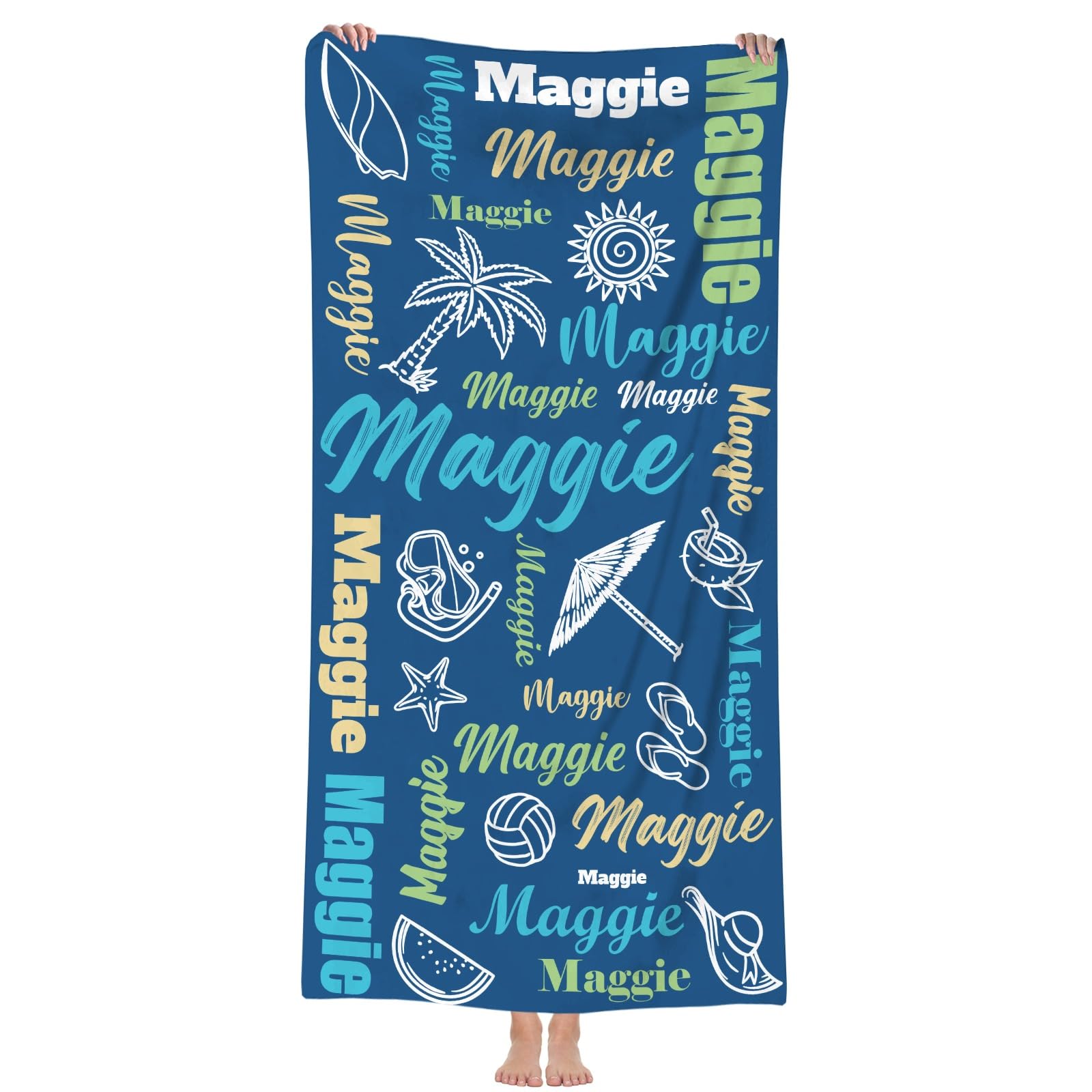 Dihope Personalised Microfibre Beach Towel for Adults Kids with Name, Large Custom Bath Towels Quick Dry Sand Free Lightweight Travel Beach Towel for Mens Boys Girls Baby Fitness Swimming