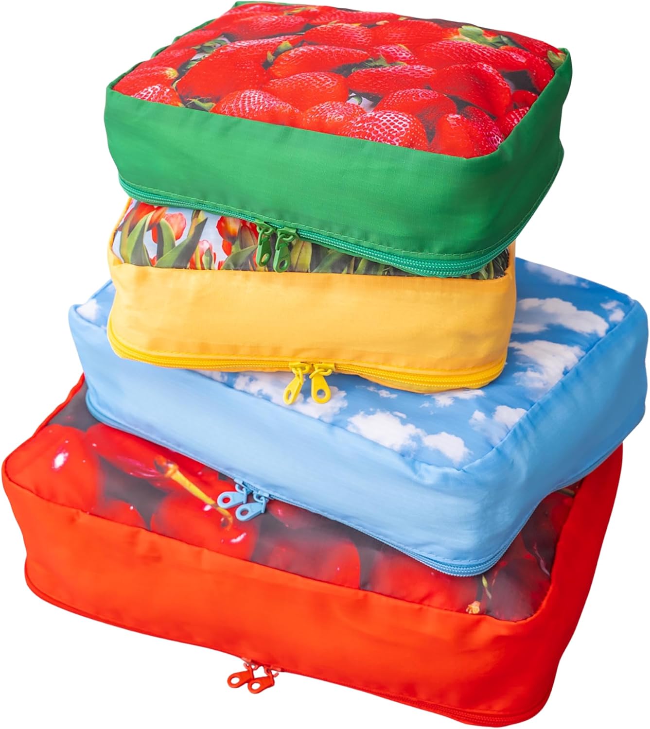 ban.do Getaway Polyester and Mesh Fruit Theme Packing Cube Set, Includes 4 Foldable Luggage Organizers in Various Sizes (J'adore Les Cerises)