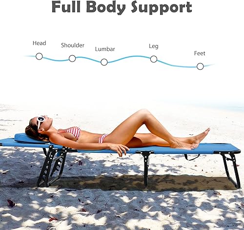 Miniatura 5 de Sillón plegable de playa con 5 respaldos ajustables y almohada acolchada, tumbona para tomar el sol, silla plana de bronceado para cubierta de