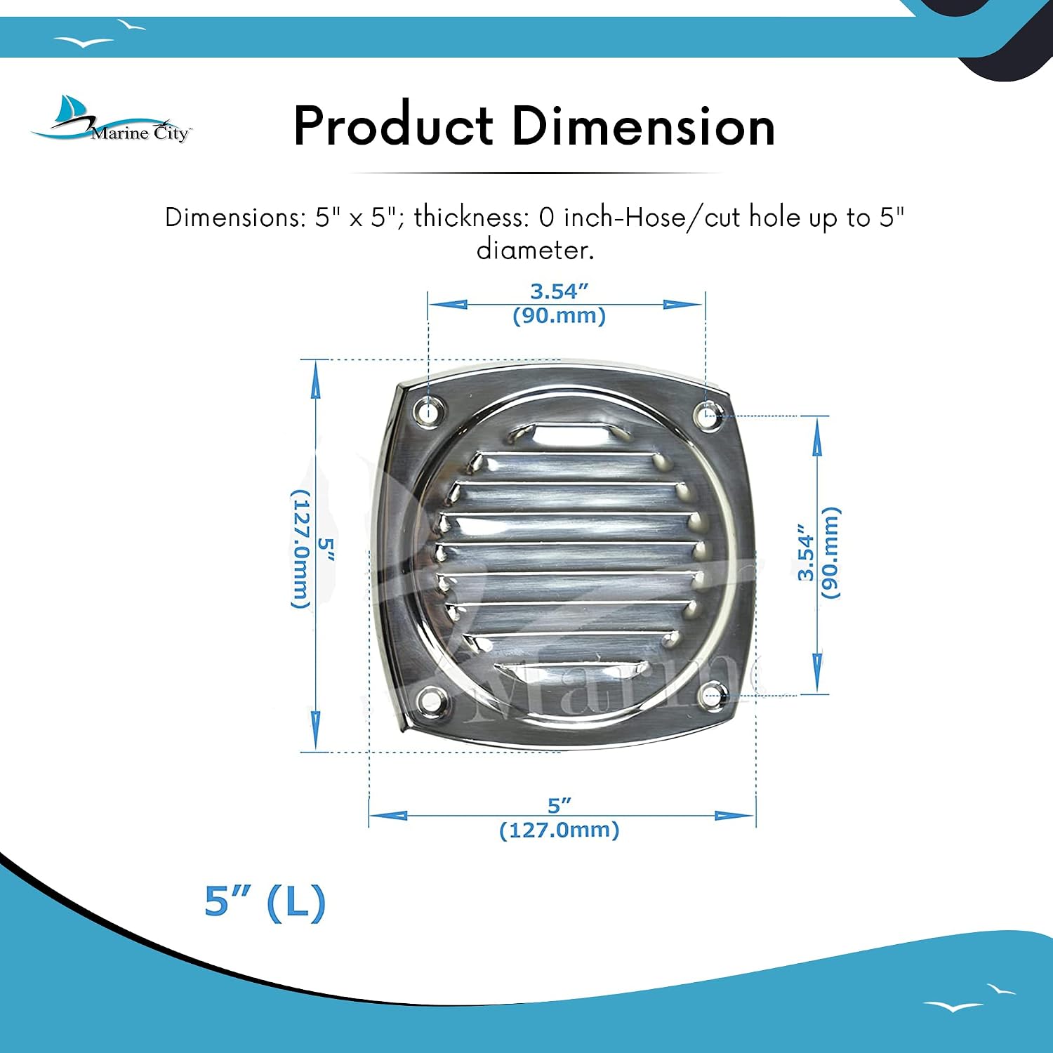 MARINE CITY Thru Louvered Vent 304 Stainless Steel, Rust-Resistant, for Marines, Boats, Ships, Yachts, Kayaks (Pack of 1)
