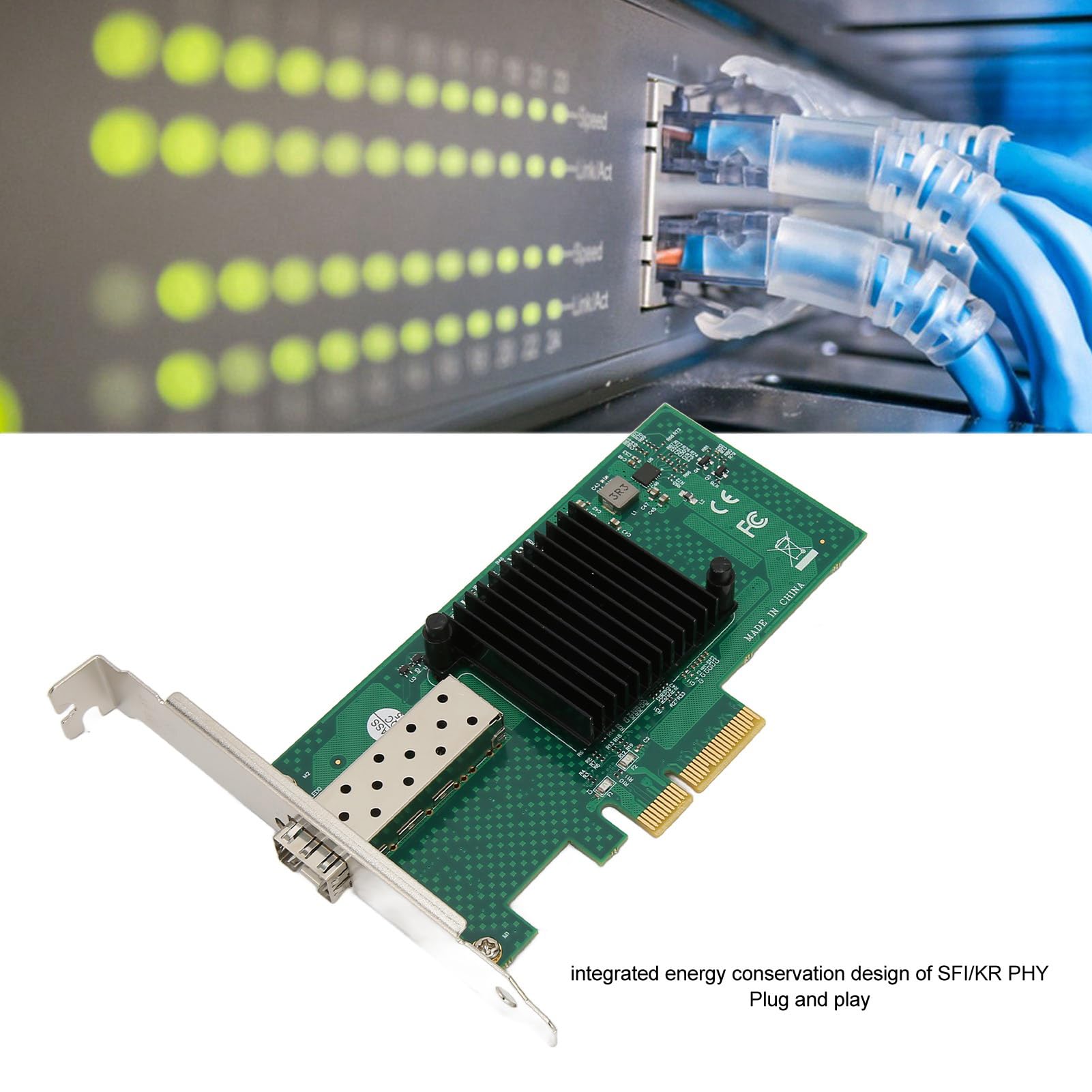 Yunseity Scheda di rete PCIe 10000Mbps PCI Express X4 5.0GT s SFP LC fibra ottica Gigabit Server Adapter per Win Server