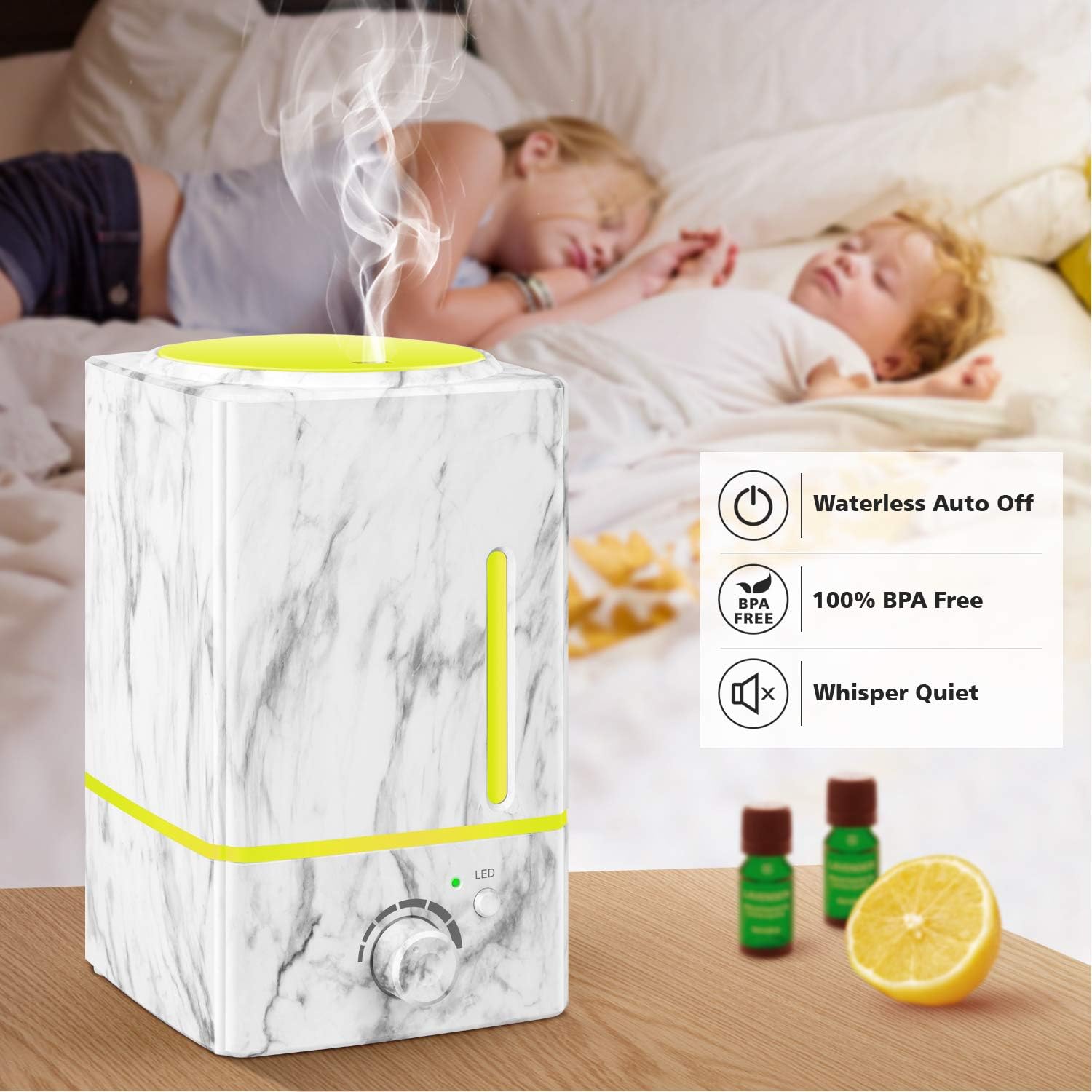 OliveTech 1500ml Essential Oil Diffuser Humidifier, Ultrasonic Aromatherapy Diffuser Cool Mist Humidifier for Home Office Bedroom, Cleaning Kit Included - White Marble