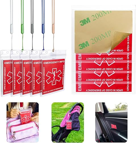 Tarjeta de contacto de emergencia, paquete de 12 con 10 fundas para tarjetas, tarjeta de identificación infantil para asiento de automóvil,