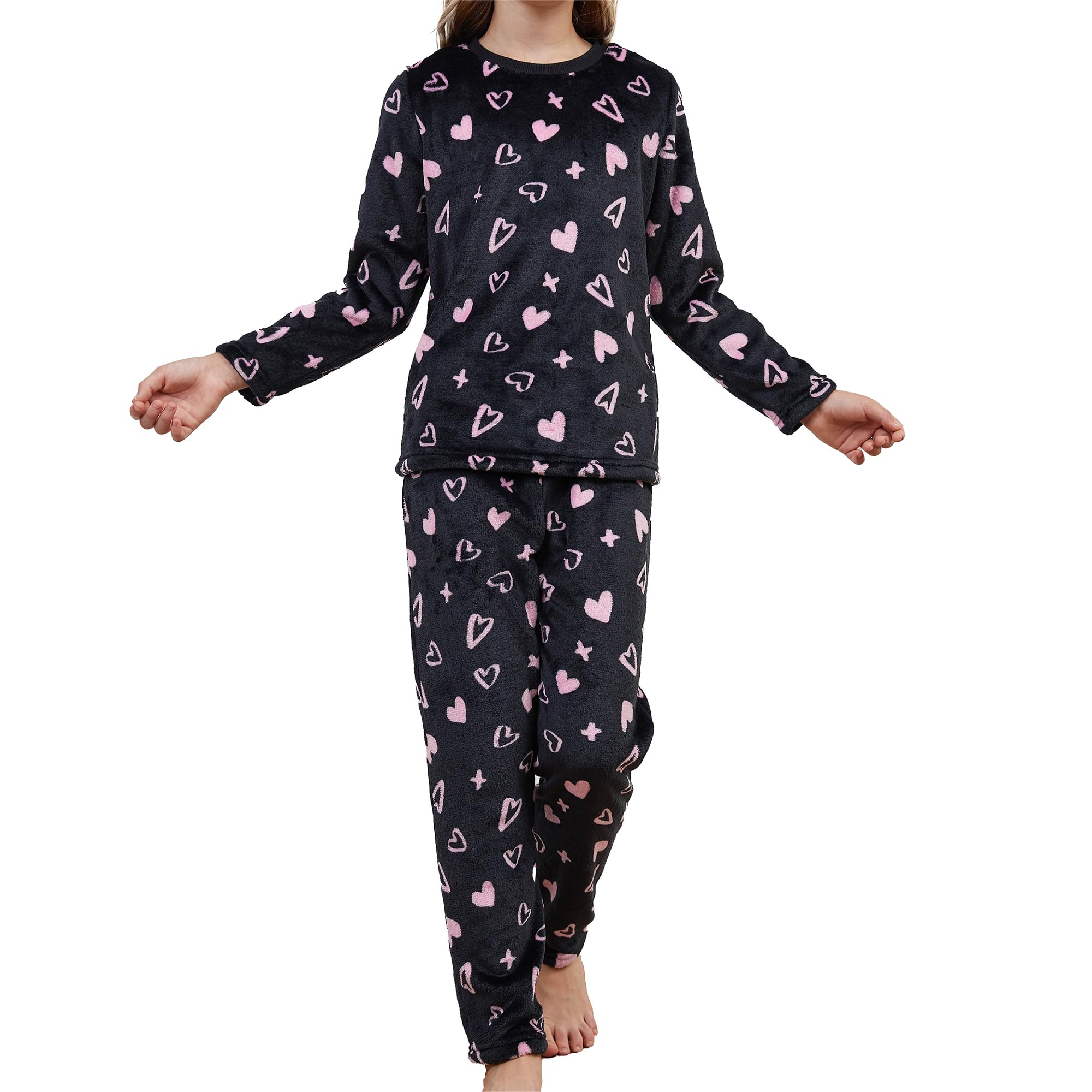 The Essentials Wardrobe Girls Fleece Pyjama Set Thick Fleece Long Sleeve Top & Bottom Pant...
