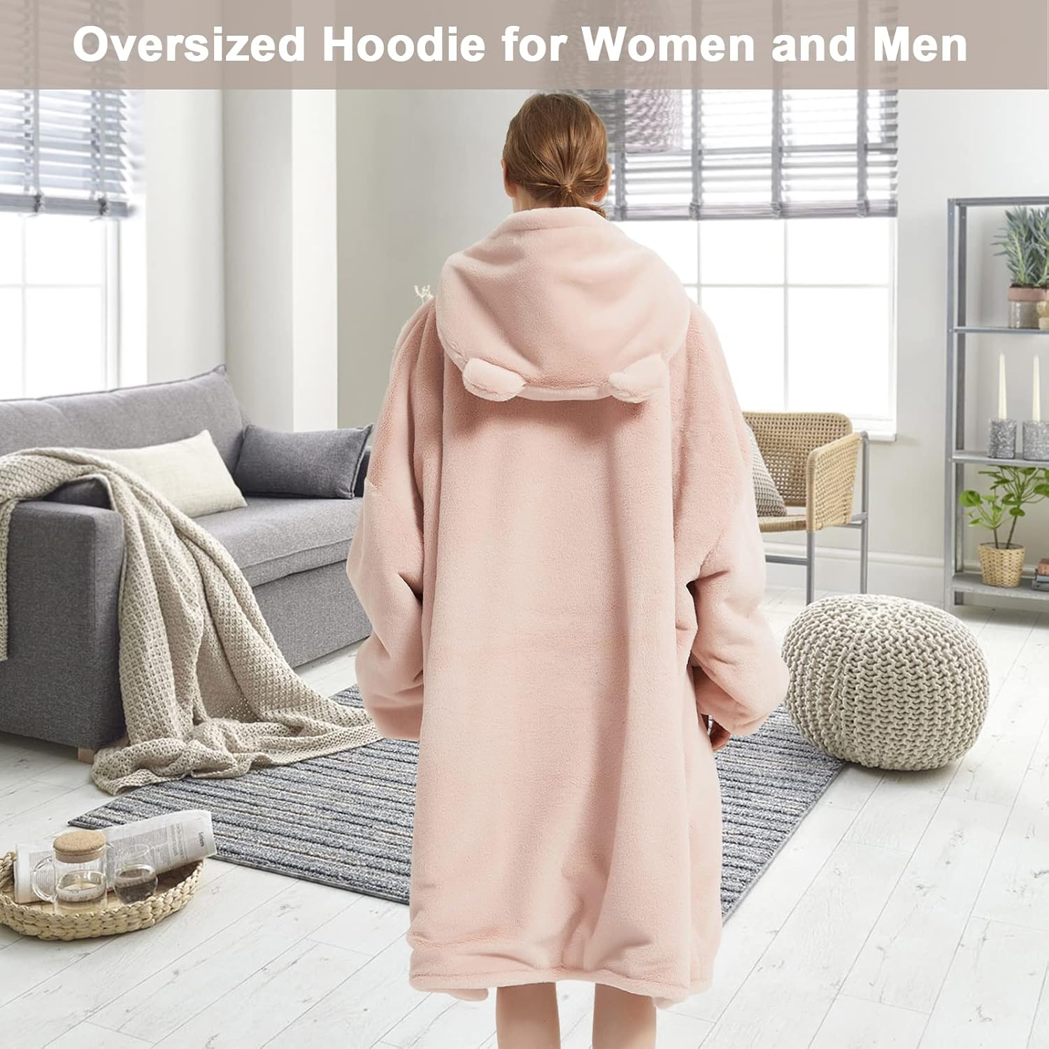 THREE POODLE Wearable Blanket Hoodie, Oversized Sherpa Blanket Sweatshirt for Adults Women Men Kids, Cozy, Warm and Fuzzy Hooded Blanket, One Size Fits All