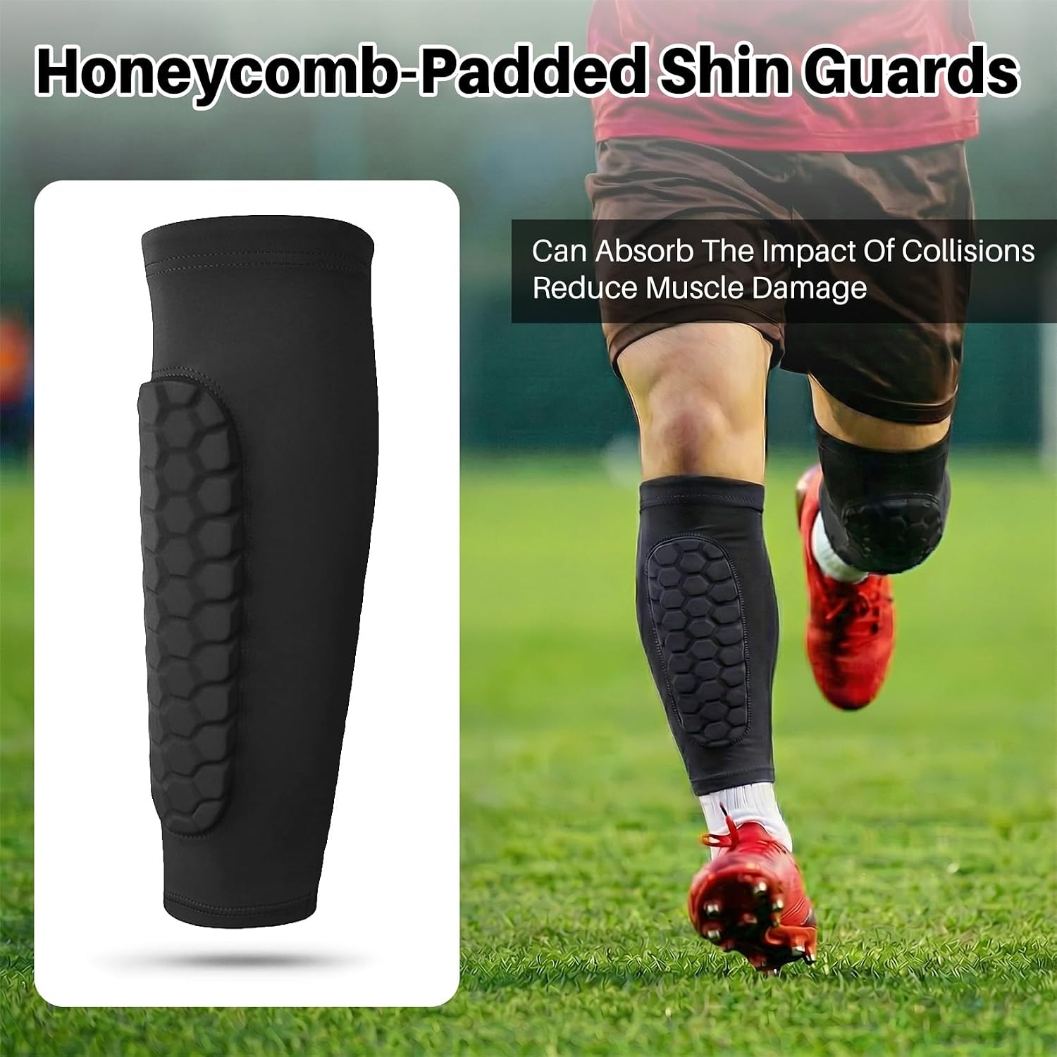 2 Pairs Soccer Shin Guards for Kids Youth Adults - Lightweight Calf Shin Guards Compression Sleeve with Honeycomb Pads for Soccer Baseball MTB Football–Boys Girls Protective Gear