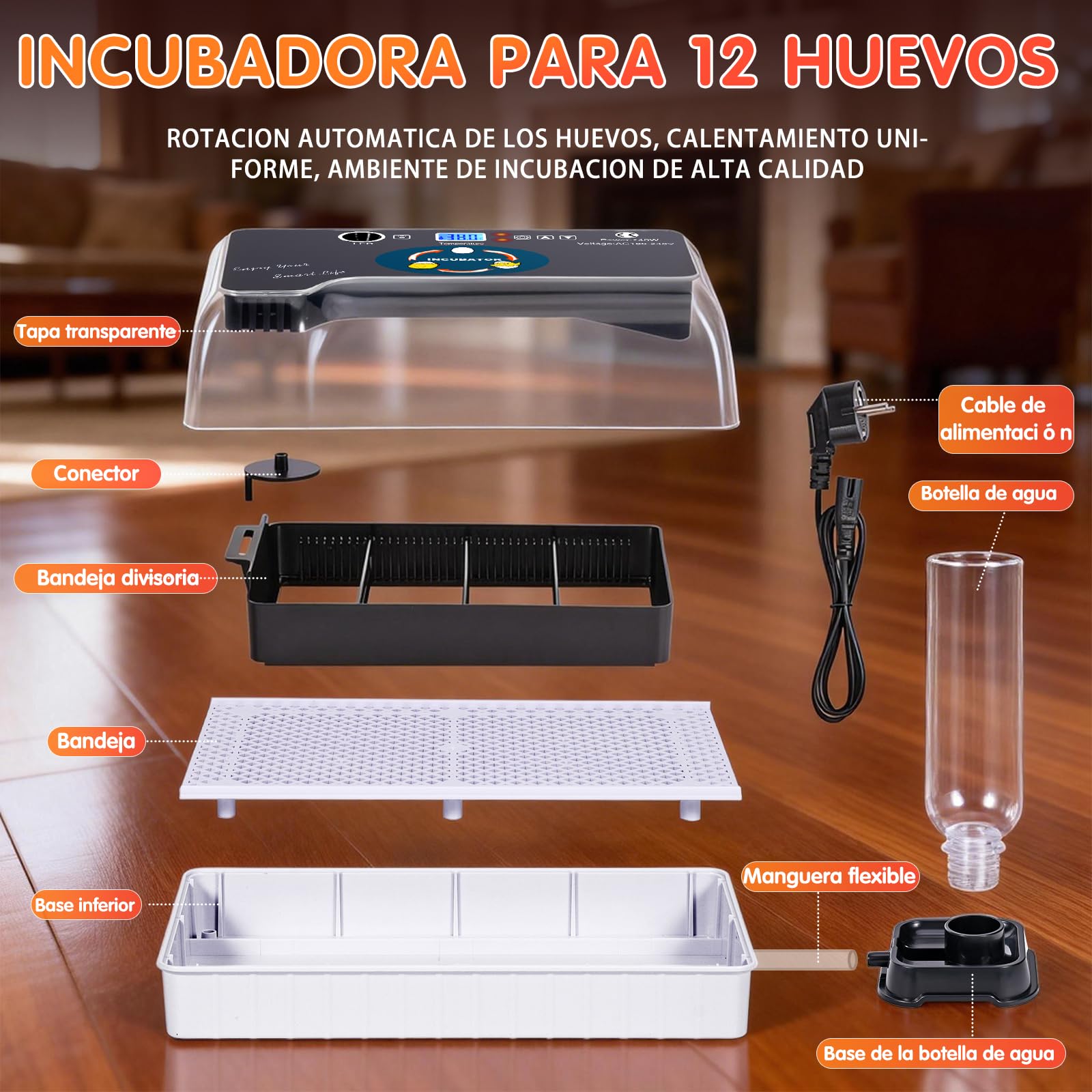 Incubadoras de Huevos Automaticas,Incubadora con Control de Humedad, Incubadora de Laboratorio con Pantalla Digital e IluminacióN LED Para Pollos, Patos, Gansos y Codornices(EU)