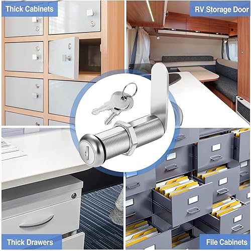 Miniatura 6 de Cerradura de gabinete con llaves, cerraduras de leva extra largas de 2 pulgadas con la misma llave, juego de cerraduras de leva de gabinete para