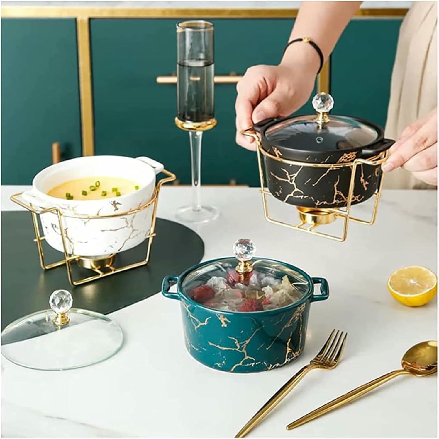 Set of Round Stove Buffet, Ceramic Stove with Marble Finish and Glass Cover, Stove and Buffet Stove for Buffets, Weddings, Parties ~/
