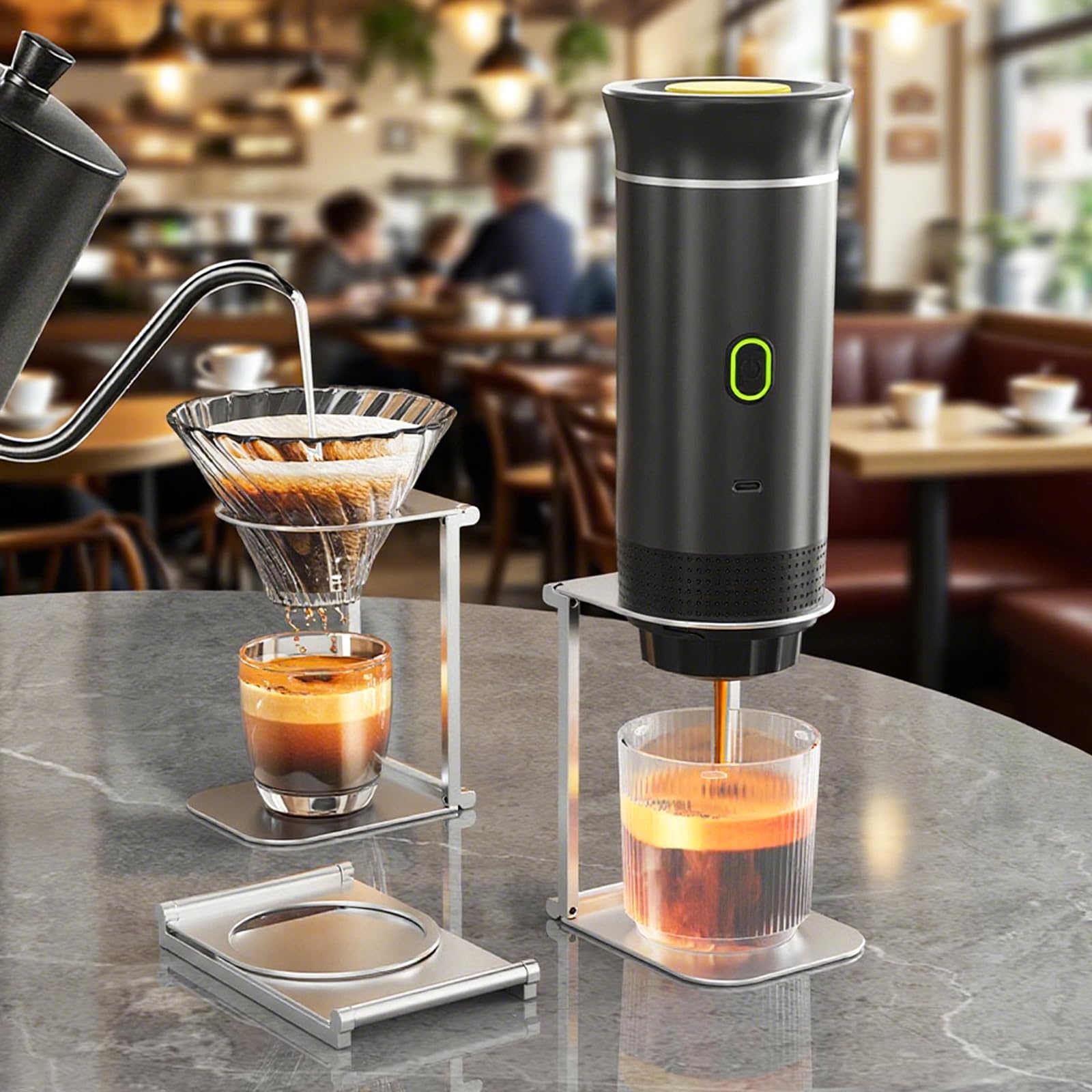 LUPATDY Tragbare Espressomaschine, Camping Espressomaschine, 3 in 1 Reisekaffeemaschine 15 Bar mit Type-C, Selbsterhitzend Kaffee Maschine To Go,für Büro, Reisen, Camping, Haus (Schwarz)