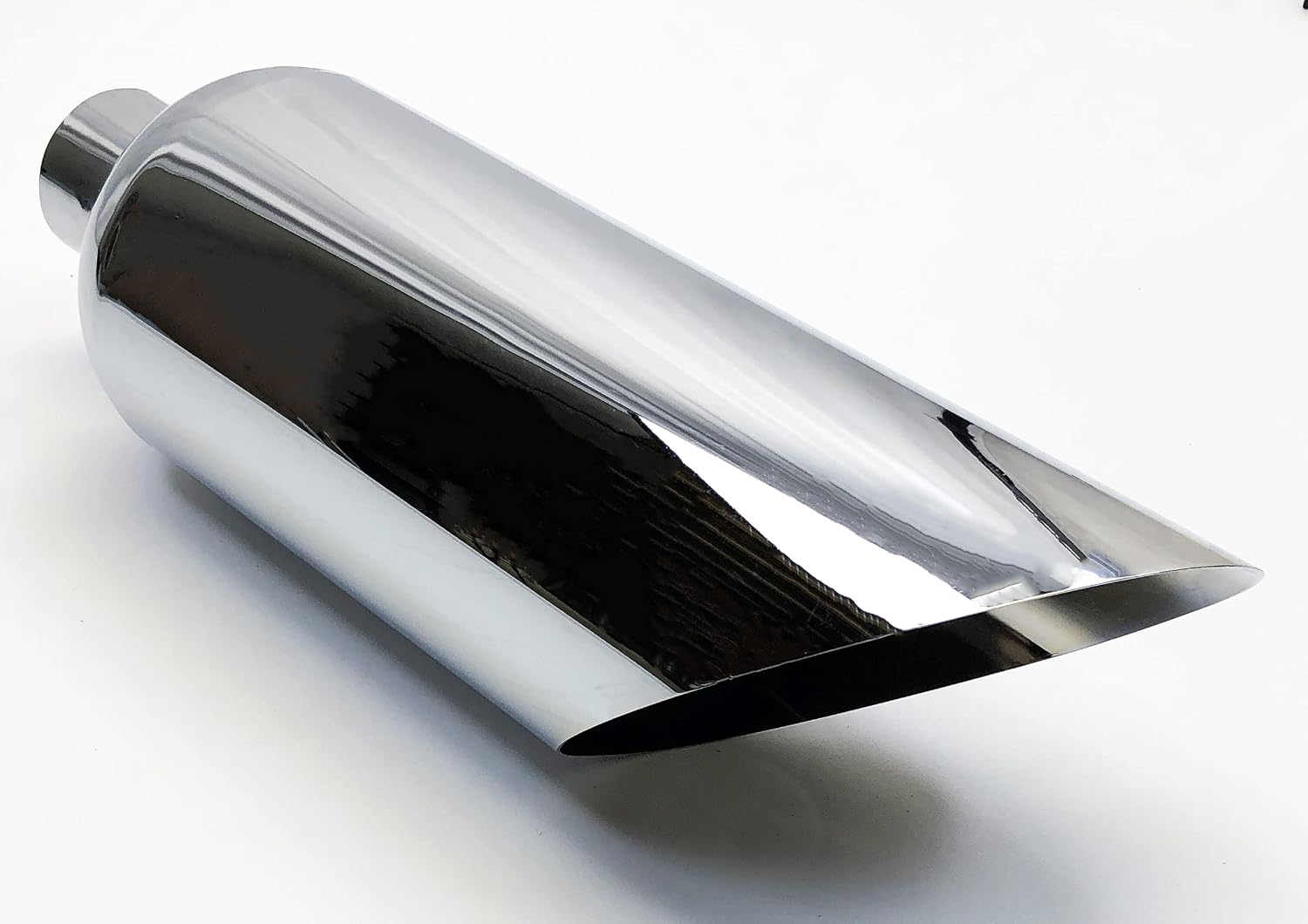 Exhaust Tip 6.00" Outlet 2.50" Inlet 18.00" Long Slant 304 Stainless Steel Chrome Plated Wesdon Exhaust Tip