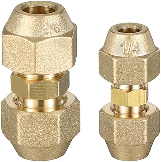 2 Pcs Copper Pipe Extension Joint Connectors, 1/4" and 3/8" HVAC Pipe Coupling Adapters with Flare Nuts Air Conditioning Pipes Connectors Free Welding flare fittings for Butt Copper Tube