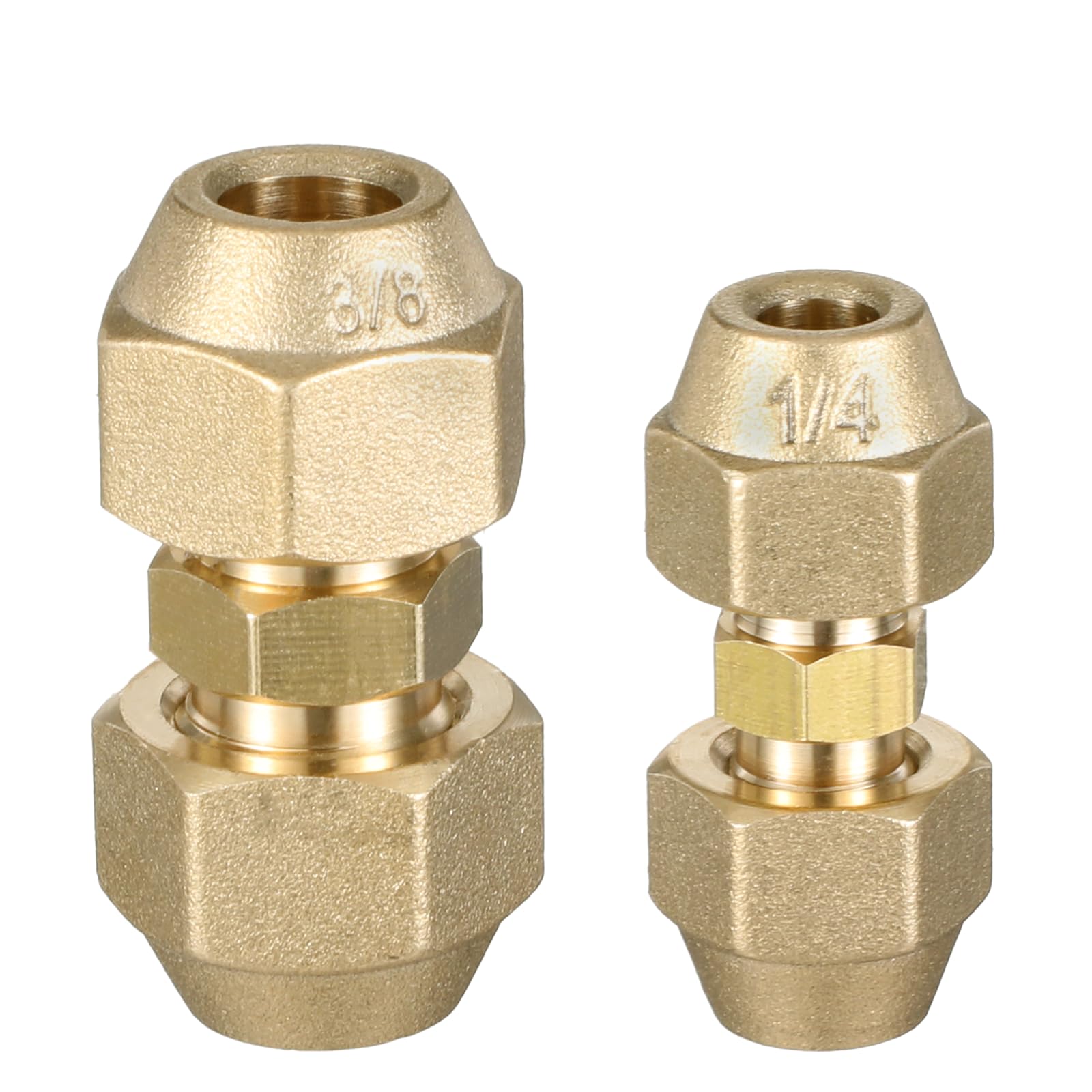 Photo 1 of 2 Pcs Copper Pipe Extension Joint Connectors, 1/4" and 3/8" HVAC Pipe Coupling Adapters with Flare Nuts Air Conditioning Pipes Connectors Free Welding flare fittings for Butt Copper Tube