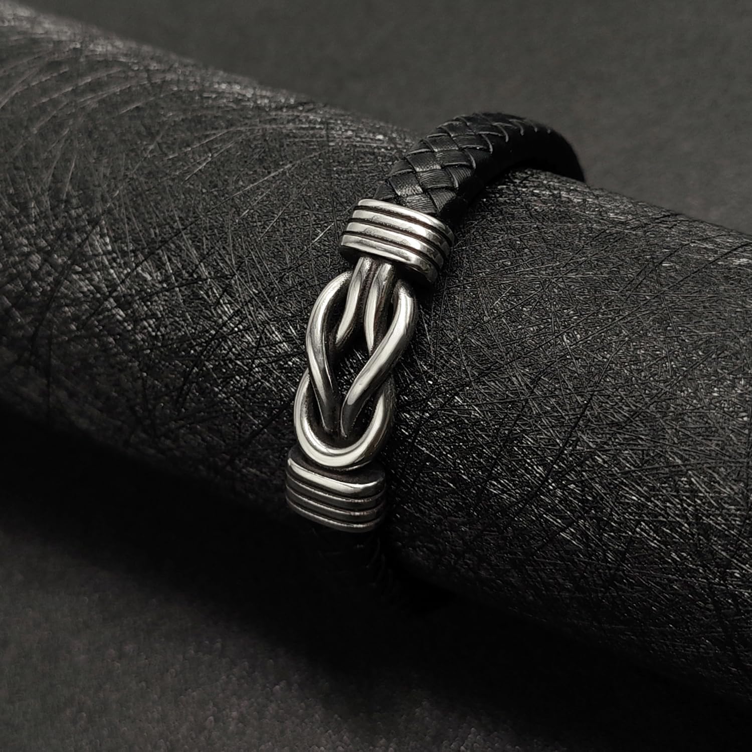 Mens Braided Genuine Leather Bracelet 316L Stainless Steel Infinity Knot Bracelet Holiday Jewelry Gifts for Men - Image 8