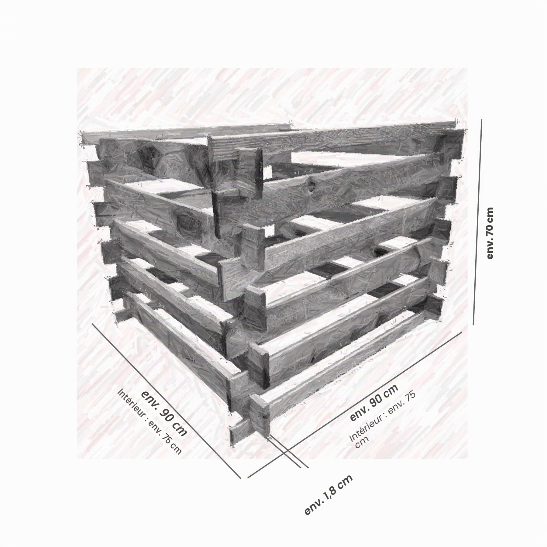 Composteur enfichable en bois - Silo à compost - 90 x 90 x 70 cm