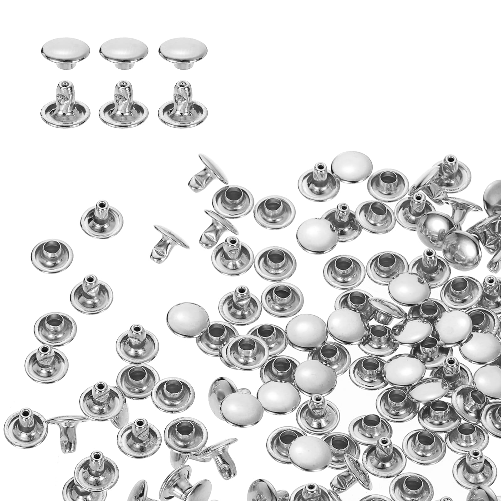 sourcing map 80 Sets Double Cap Rivets 8x6mm Carbon Steel Round Head Snaps Studs Fasteners Tubular Metal Studs for Leather Craft Repairs Decoration, Silver