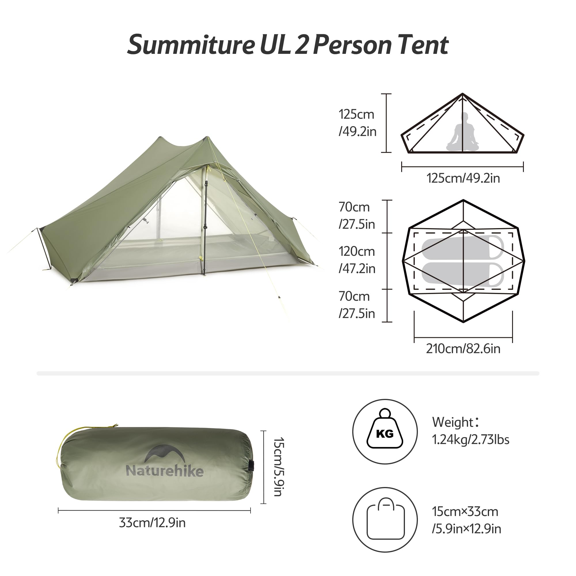 Naturehike Summiture UL ultralekki namiot turystyczny, dla 2 osób, 3 pory roku, odporny na wiatr i wodę, 5 trybów ustawienia, na wędrówki, kemping, wspinaczkę
