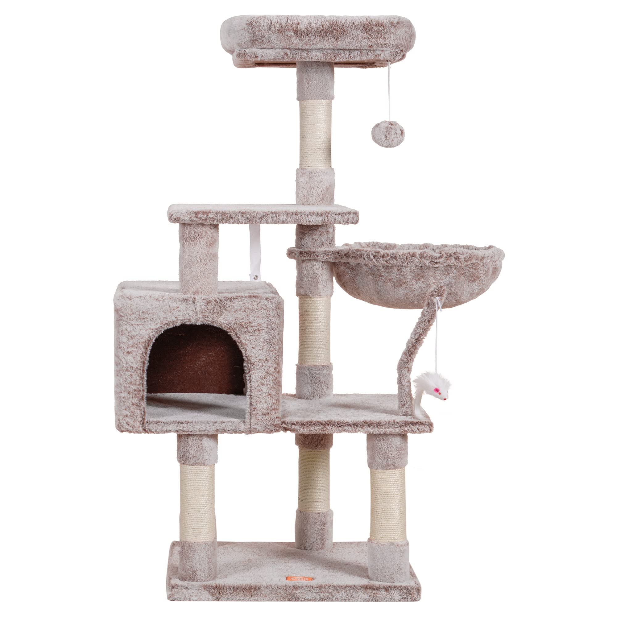 Heybly Cat Tree with Toy, Cat Tower Condo for Indoor Cats, Cat House with Padded Plush Perch, Cozy Hammock and Sisal Scratching Posts, Muchroom