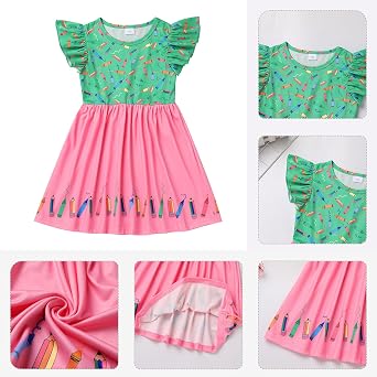 Toddler Girls Back to School Dress Apple Book Pencil Casual Flutter Dresses First Day of School Junior Summer Dress