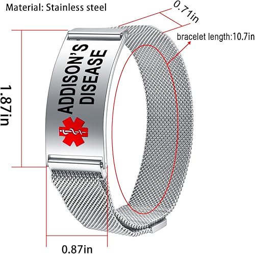 Miniatura 4 de Pulseras de alerta médica para hombres y mujeres, pulseras de identificación médica con grabado láser gratuito, banda de acero inoxidable ajustable,