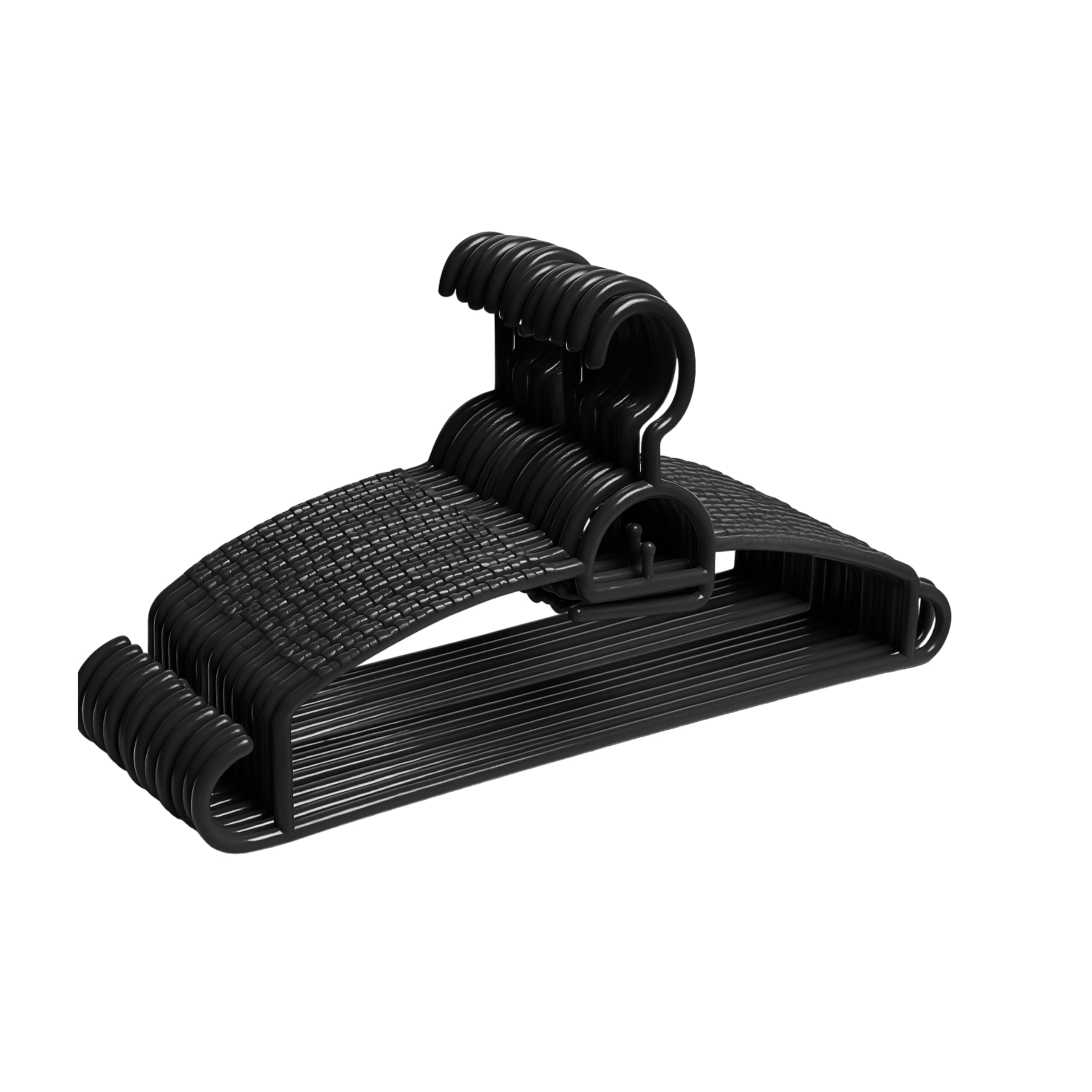 FEELINGS Plastic Hanger – 18 PCs Set, Non-Slip Clothes Hangers with Notches for Wardrobe, Closet Storage & Space-Saving Organization (Black)