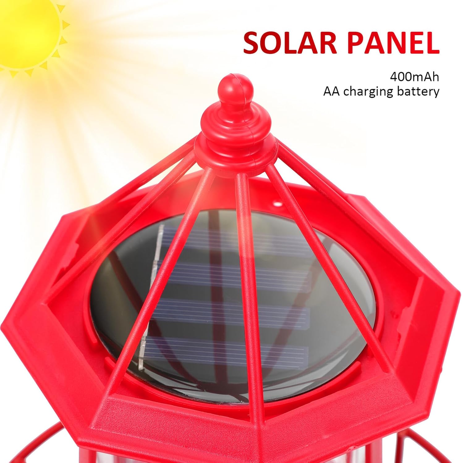 Rotating Lamp Lighthouse Solar Garden Light Outdoor Iron Solar Adornment Large Red Resin Landscape Figurine Light for Patio Lawn Decor