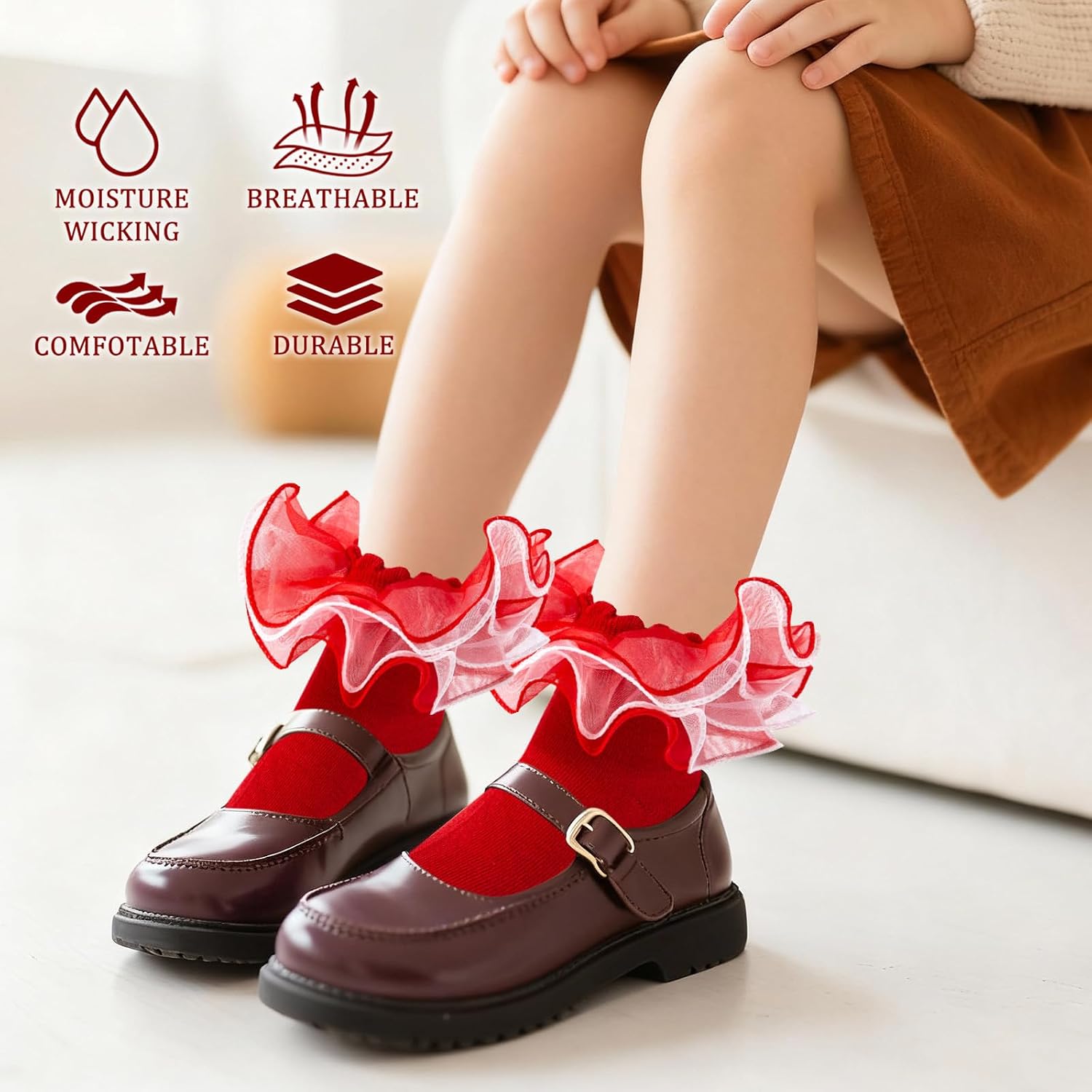 Girls Frilly Ruffle Lace Socks Soft Cotton Ankle Dress Socks