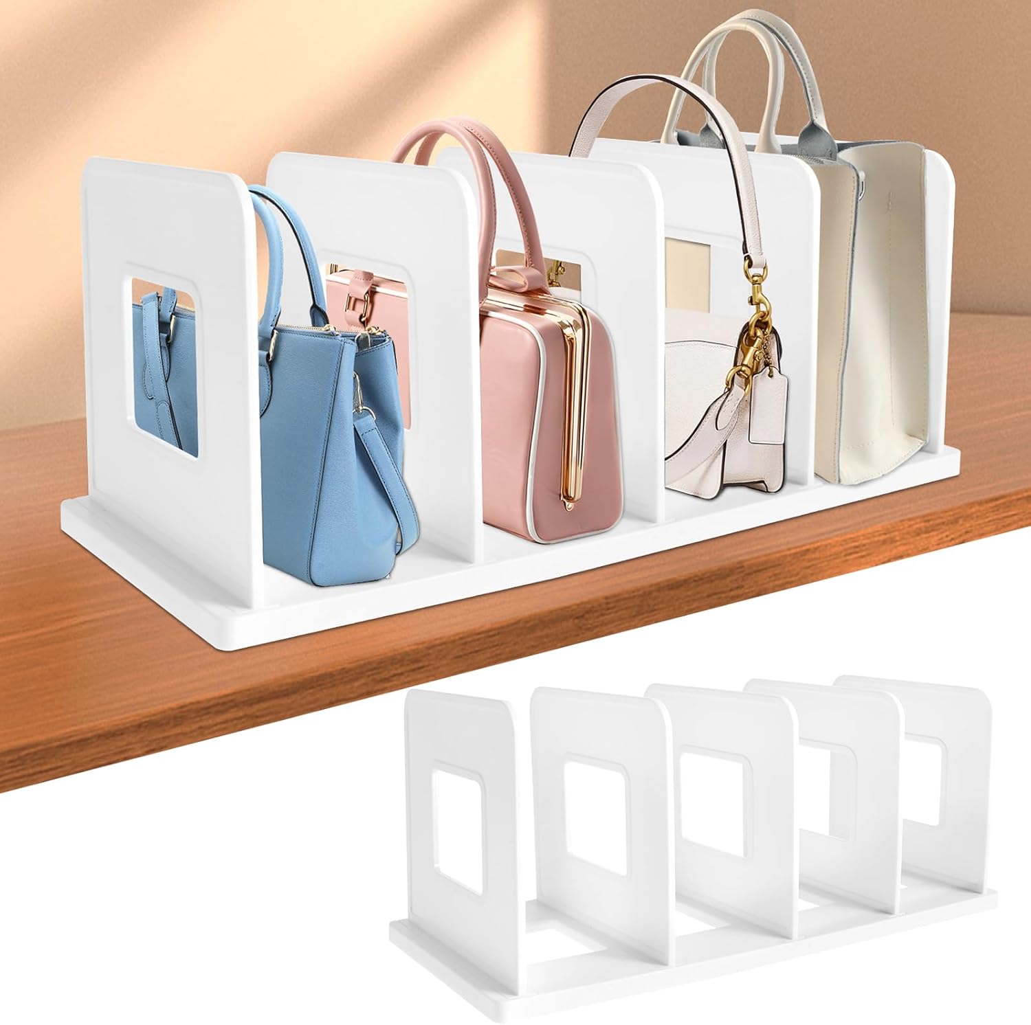 2Pcs Purse Organizer Plastic Purse Dividers Adjustable Purse Storage Organizer with 4 Compartments Closet Bag Storage Dividers Rack Purse Bag Organizer Divider Purse Dividers for Closet Pur