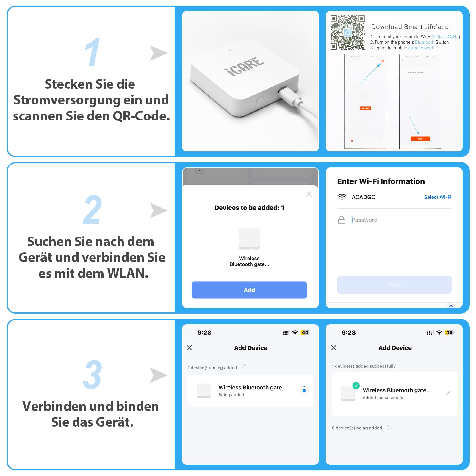 Smart Gateway (WiFi/Bluetooth) für ICARE Fingerprint Smart Lock/Tuya/Smart Life - Fernsteuerung per App, kompatibel mit Alexa & Google Home