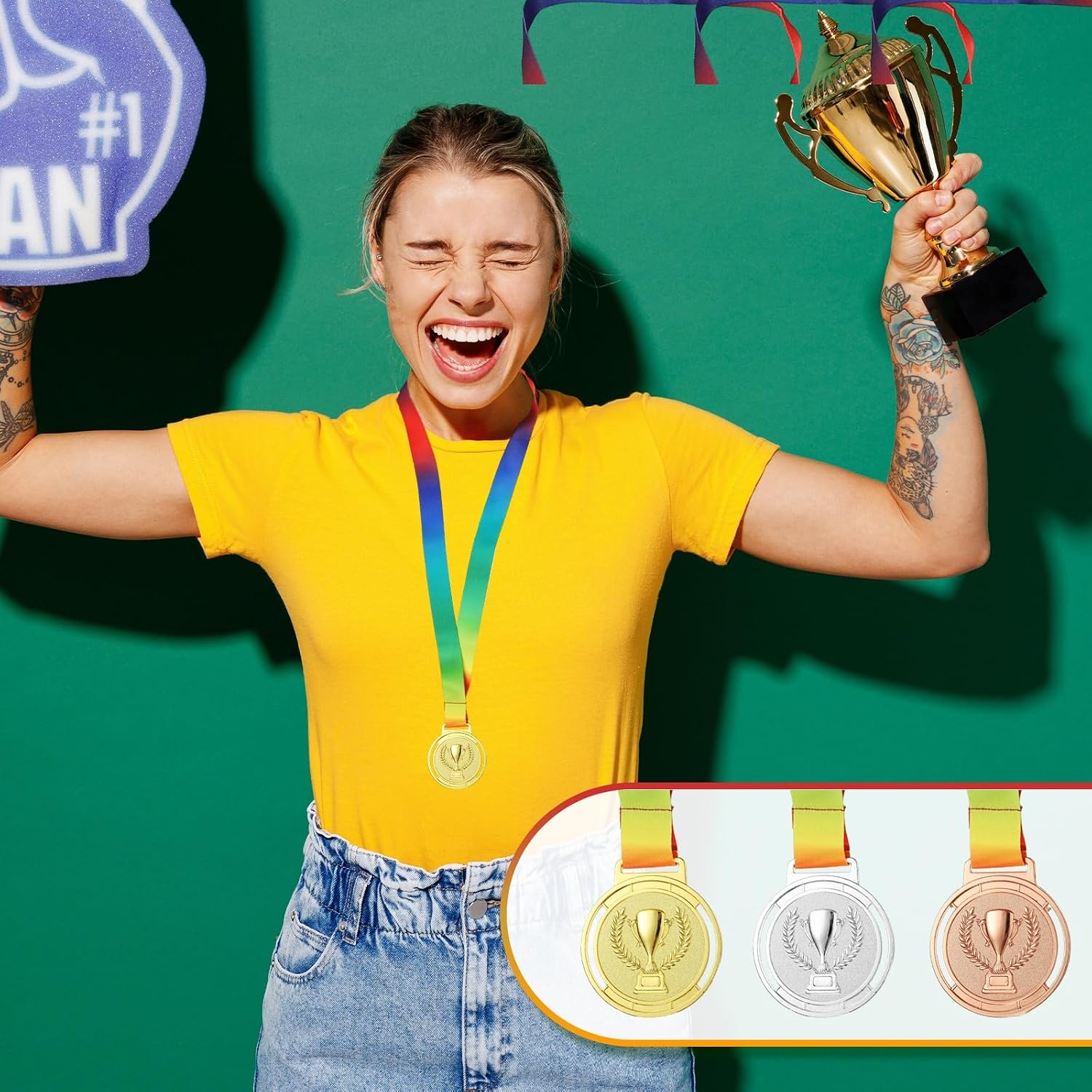 PATIKIL Metal Award Medals, Winner Medals with Neck Ribbon for Party Competitions Participation