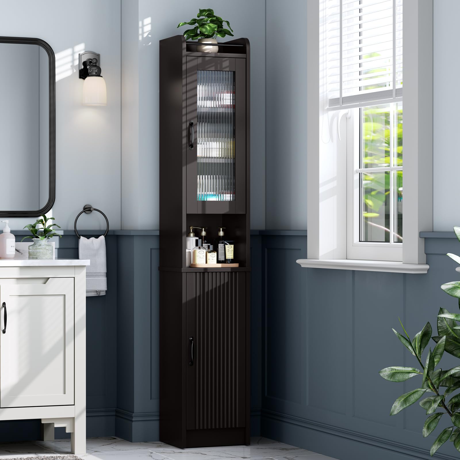 Amazon.com: Baztin Tall Bathroom Storage Cabinet, Narrow Bathroom ...