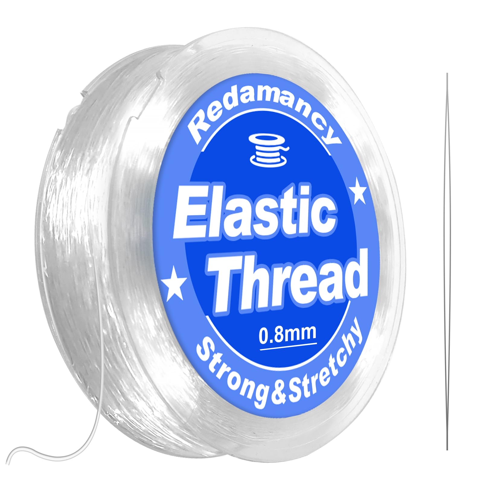 Redamancy 0,8mm x 50m Elastische Schmuckfaden, Transparente Perlen Faden, Nylonband, Gummiband für Armbänder, Elastisches Band für Armbänder, Schmuckfaden Elastisch Reißfest mit Perlennadel