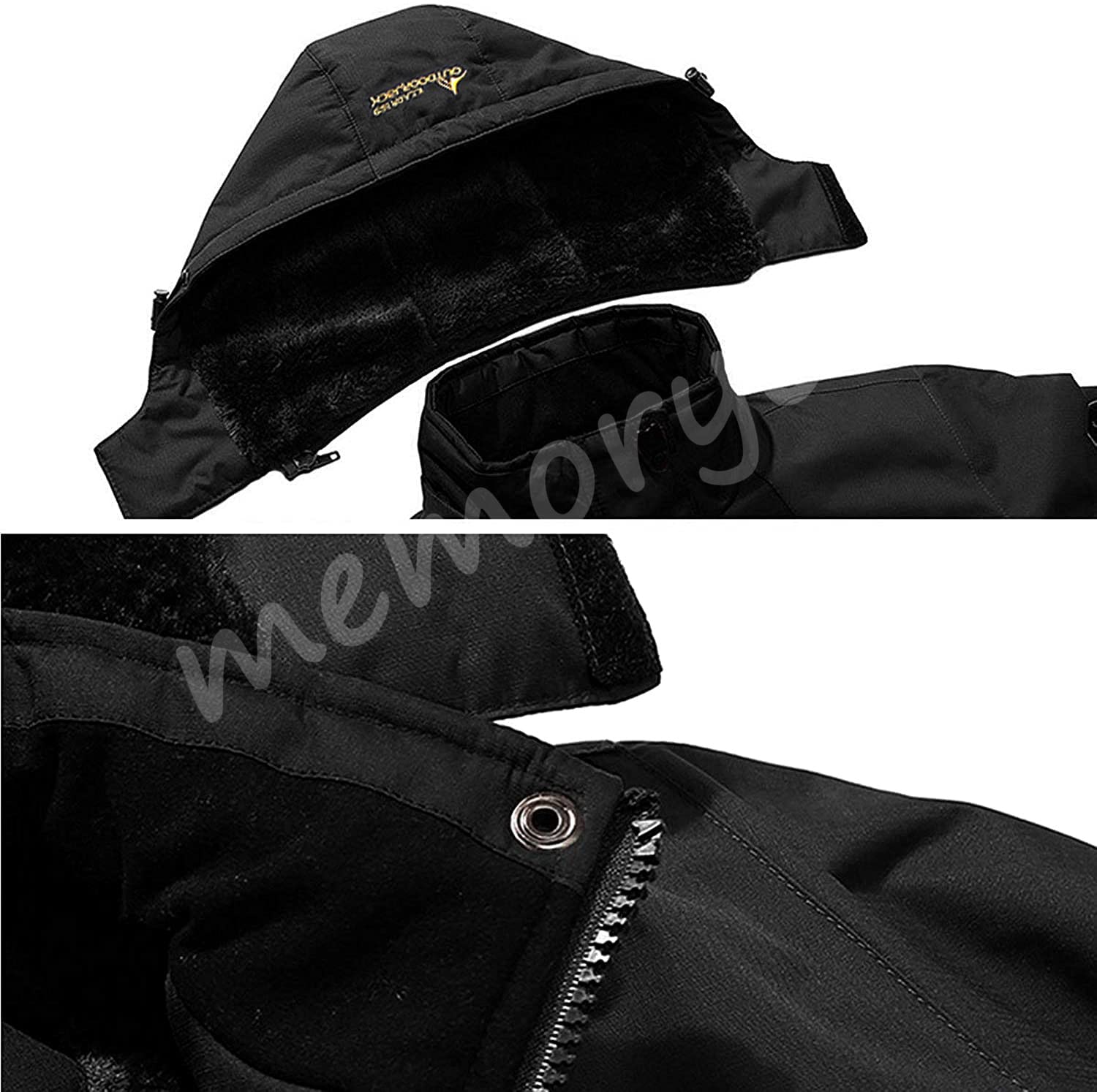 Memoryee Uomo Sci Giacca Pile Fodera Antivento Cappotto Invernale all'aperto Caldi con Cappuccio Staccabile Giacche