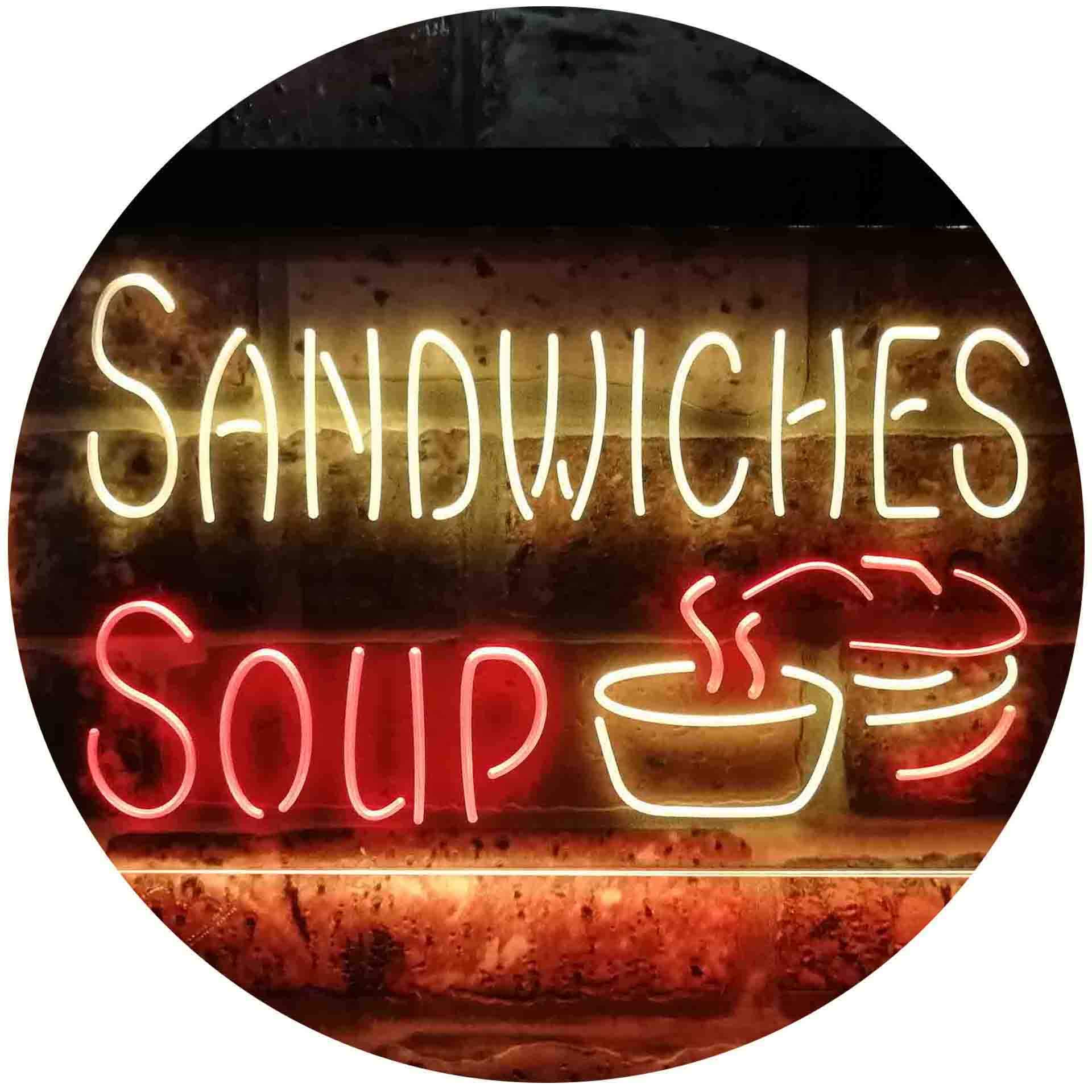 Sandwiches Soup Café, letrero de neón LED de doble color, bar, pub, cerveza, tira de luz de neón, luz de neón, PVC, 14 x 17 pulgadas