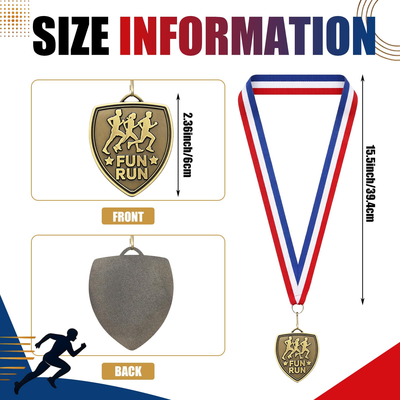 Kenning 20 medaglie premio sfuse 6,1 cm medaglie sportive in bronzo con nastri per il collo bandiera medaglie trofeo di calcio vincitore partecipazione premio regali per giochi sportivi eventi feste