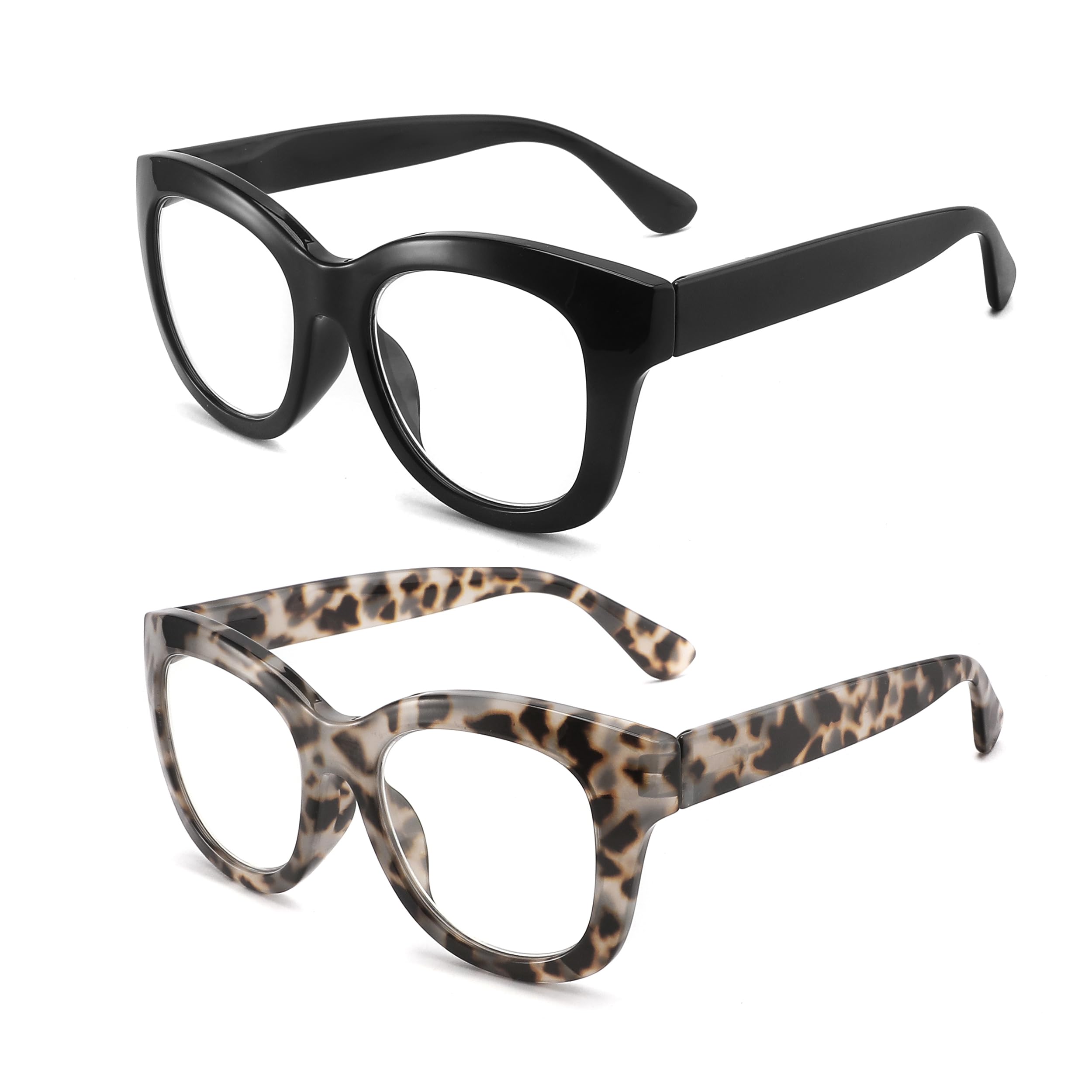 SINSPORT eyewear Occhiali da Lettura Donna Uomo, Retrò Moda Oversized Occhiali per Computer Anti Luce Blu 2 Pacco