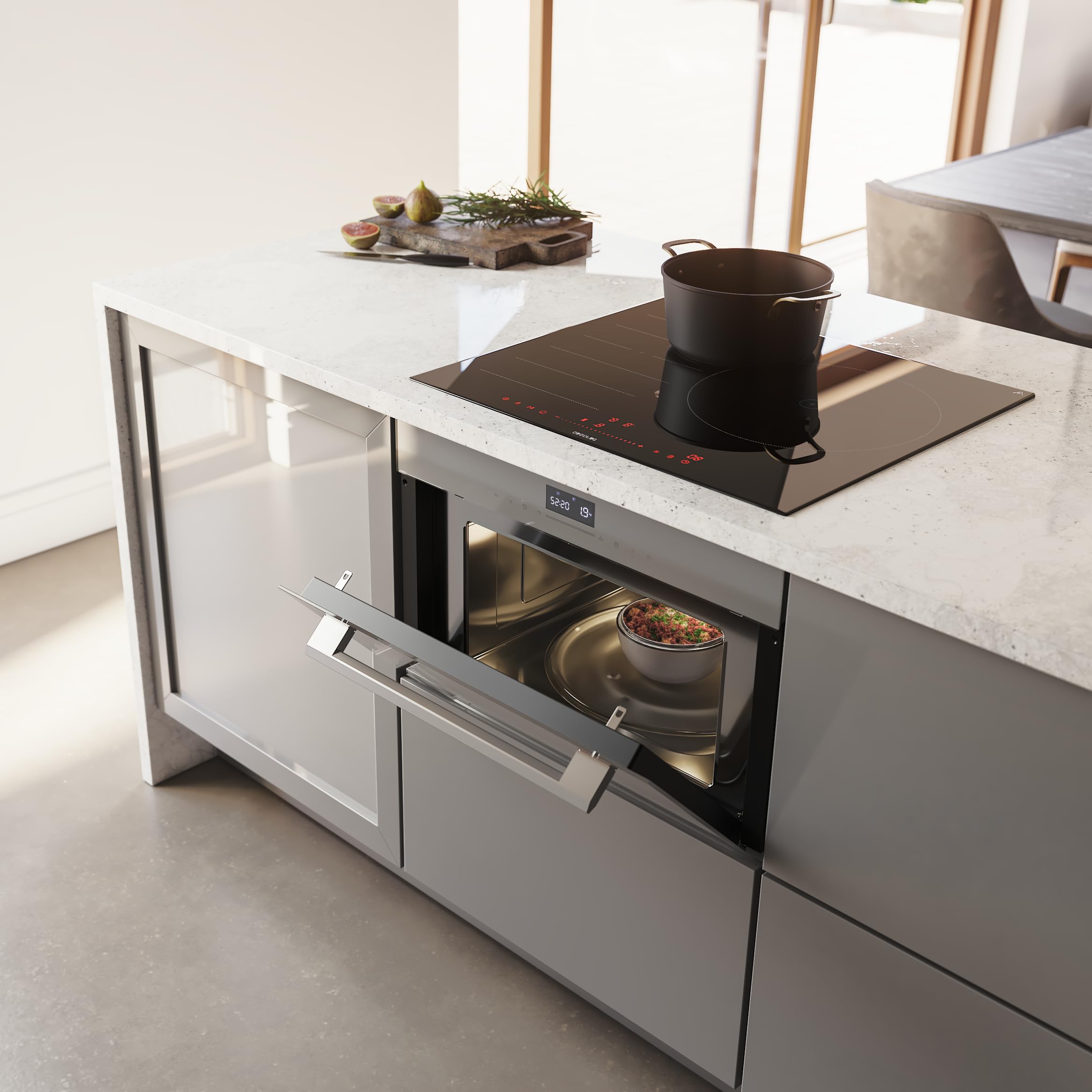 Cecotec Microondas Integrable 60cm Bolero Hexa MW703800 Glass Grey. 1450W, 34L de Capacidad, Función Microondas, Modo Grill, Defrost, Auto Menú, Speed cooking, Electronic Timer
