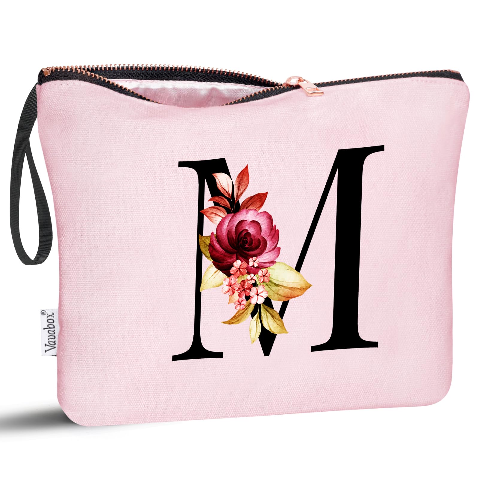 Vavabox A-Z Personalized Makeup Bag, Birthday Gifts for Women Mom, Gifts for Best Friend, Bride Bridesmaid Cosmetic bag (M, Pink)