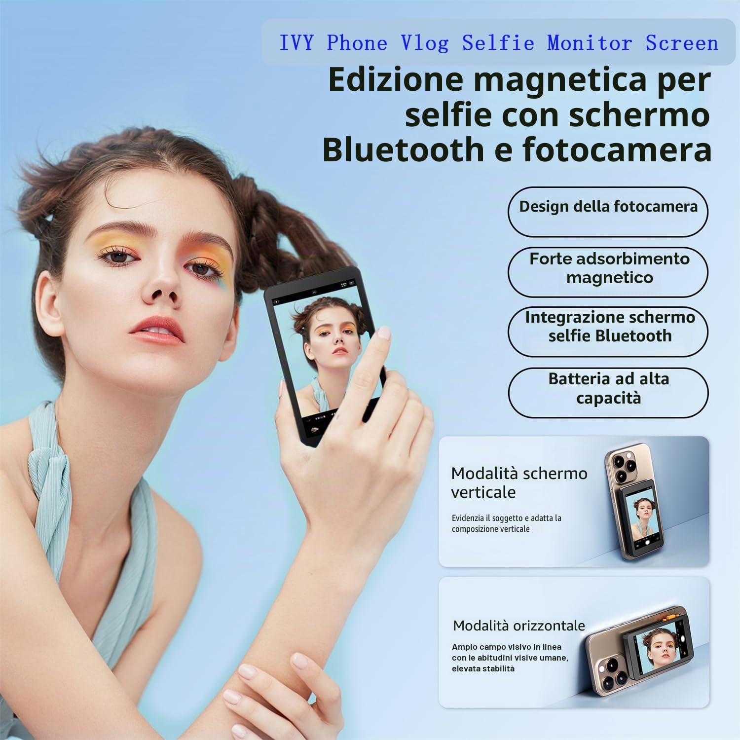 JZ Monitor per selfie Vlog per telefono, fotocamera posteriore, registrazione selfie TikTok/YouTube Live Stream, supporto magnetico wireless 1080p HD, monitor per selfie compatibile con iPhone e