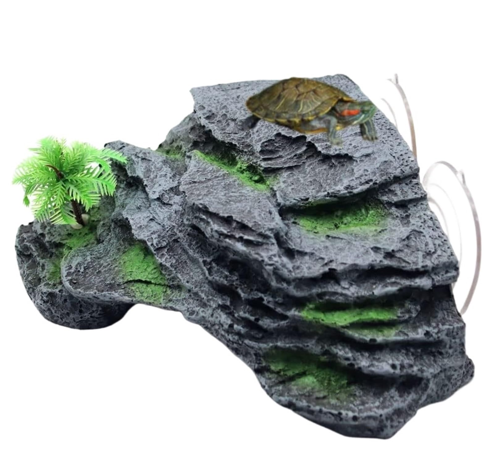 QuxetlRyz Aquarium Tunnel Decoration Turtle Basking Platform Terrace with Suction Cups Reptile Resin Climbing Step Aquarium Décor Fish Tank Rocks Decoration(Rock Black)