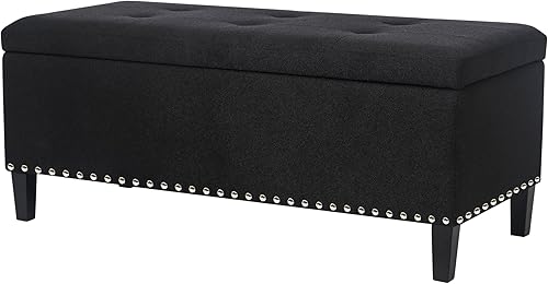 Joveco Banco otomano de almacenamiento de 41 pulgadas, taburete largo rectangular de lino de algodón para dormitorio, pie final de cama, color negro