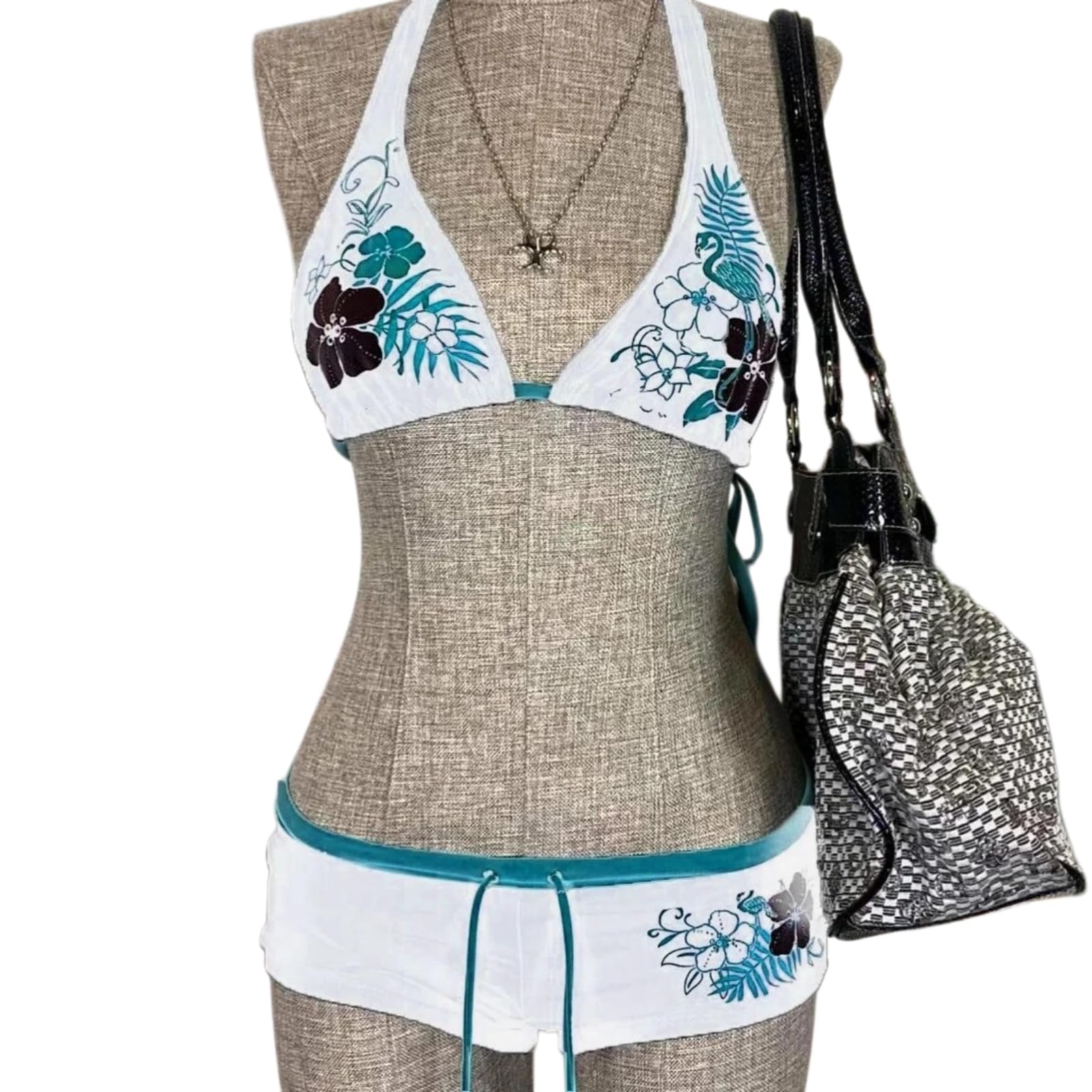 Bikini haute taille imprimé en dentelle sculptant et confortable deux pièces